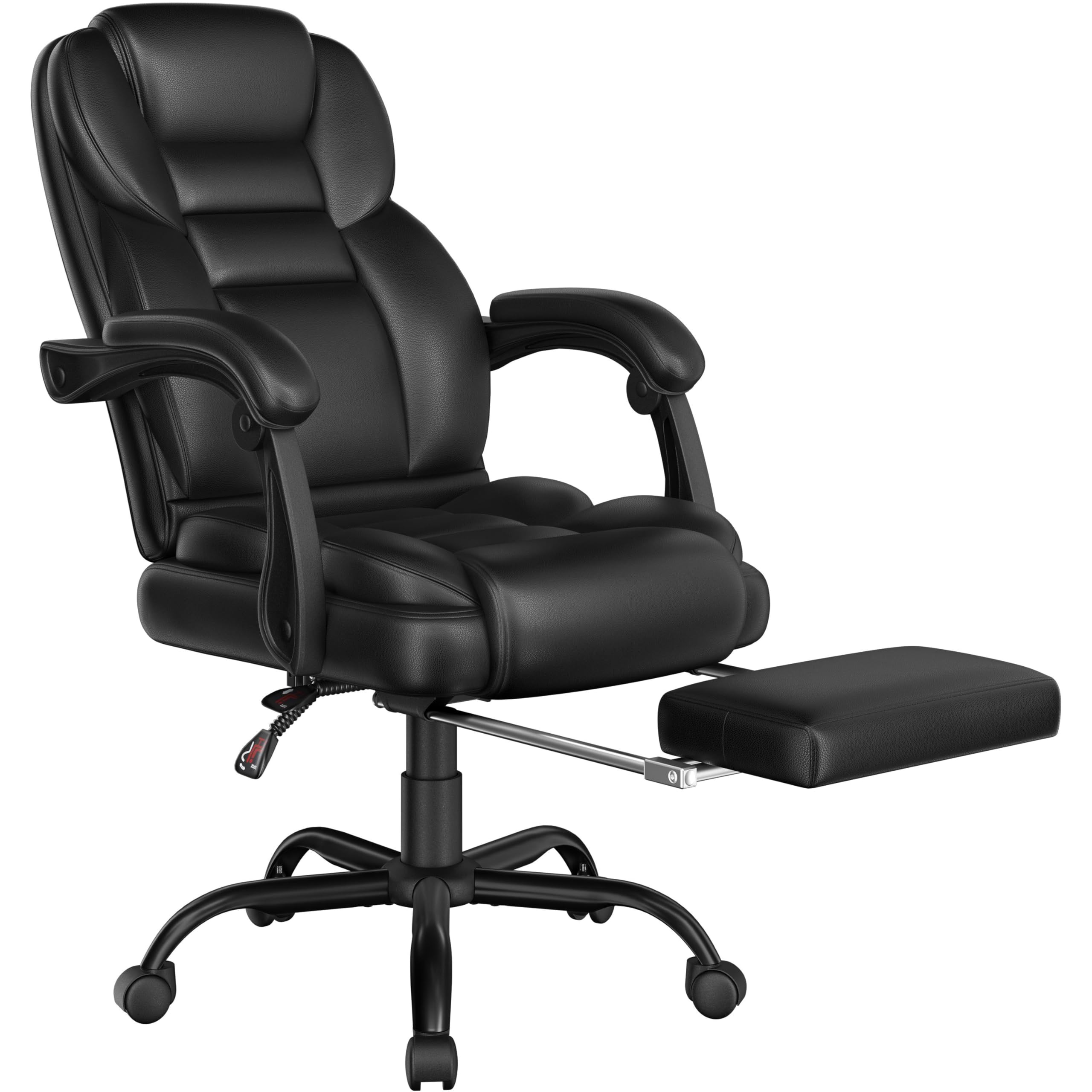 Yaheetech Silla Gaming Ergonómica con Reposapiés Silla de Oficina de Piel Sintética con Respaldo Alto y Reposabrazos Reclinables Acolchados Ruedas Giratorias Altura Ajustable Negro