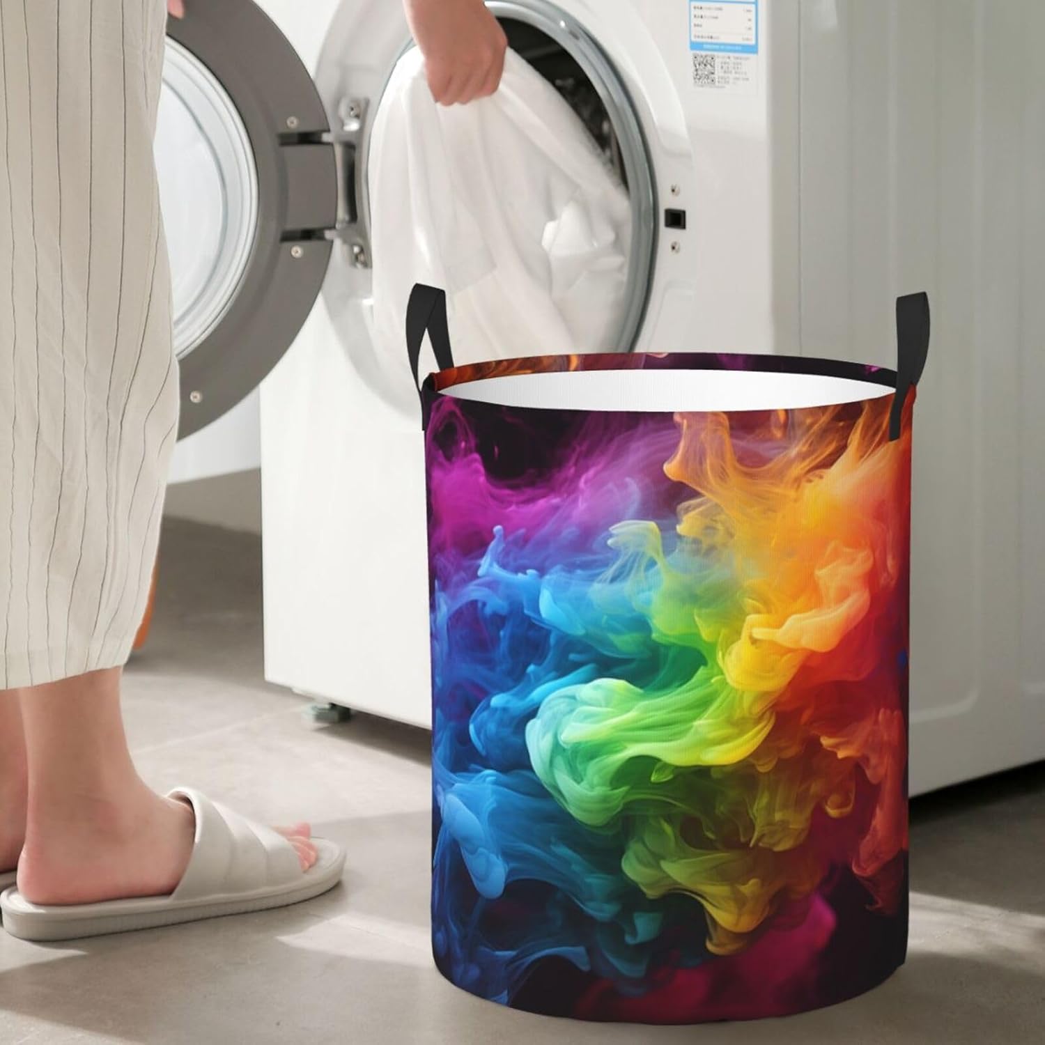 Rainbow smoke Laundry Basket With Handles, Foldable Laundry Hamper Oxford Cloth Dirty Clothes Basket Waterproof Clothes Toys Storage Bin Organizer for Bedroom Bathroom Dorm