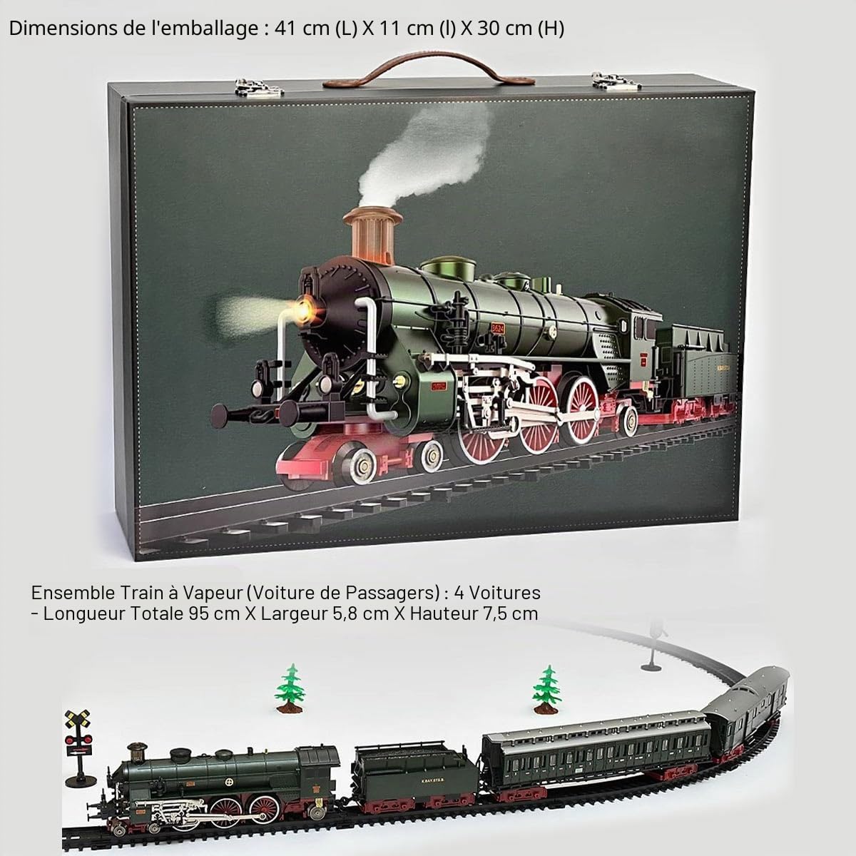 Train de fer électrique, locomotive télécommandée, train jouet complet avec wagon et long rail, jouet de train, cadeau