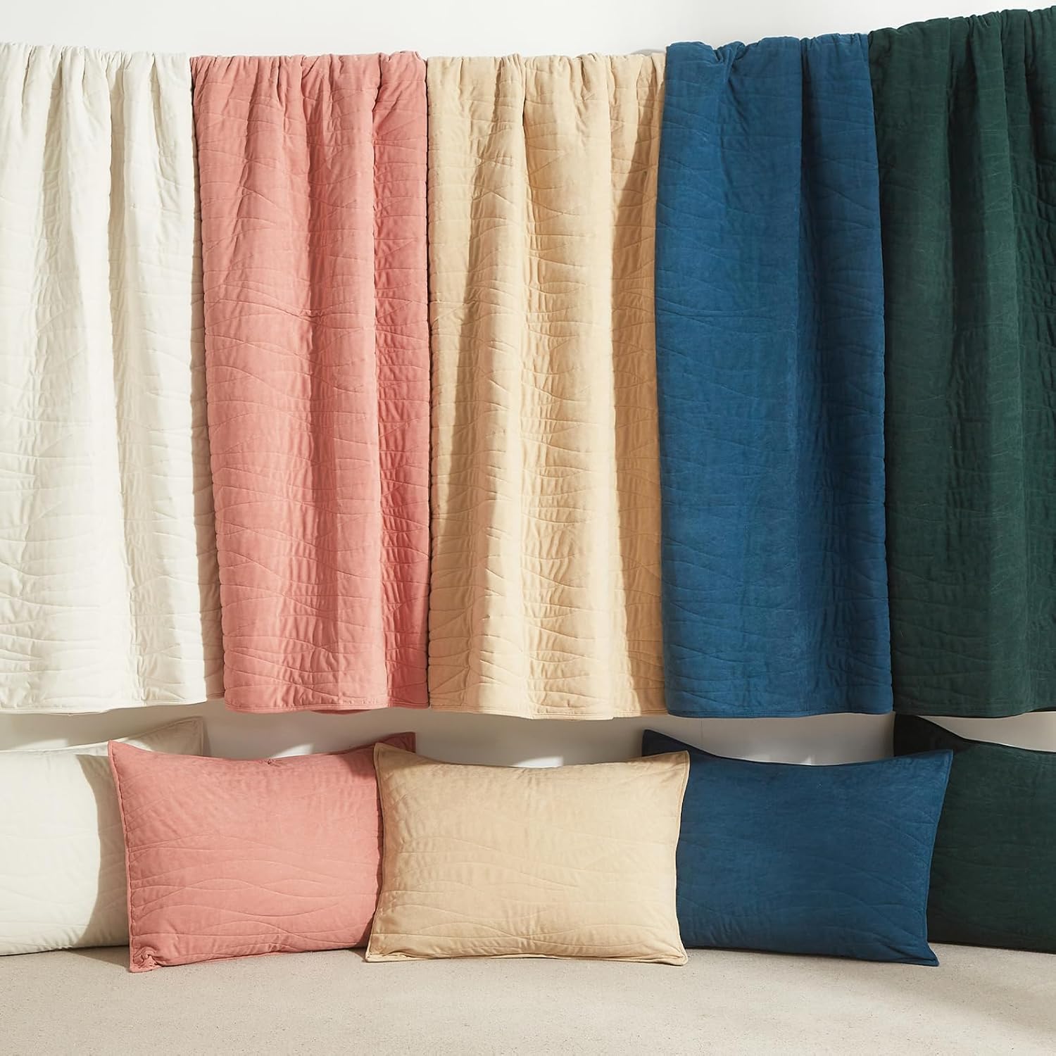 Velvet Quilt Set King Quilt, Lightweight Soft King Comforter Set, Bedspread Coverlet with 2 Matching Pillow Shams, Velvet Comforter Bedding Set for All Season (Off-White, Wave) - Image 7