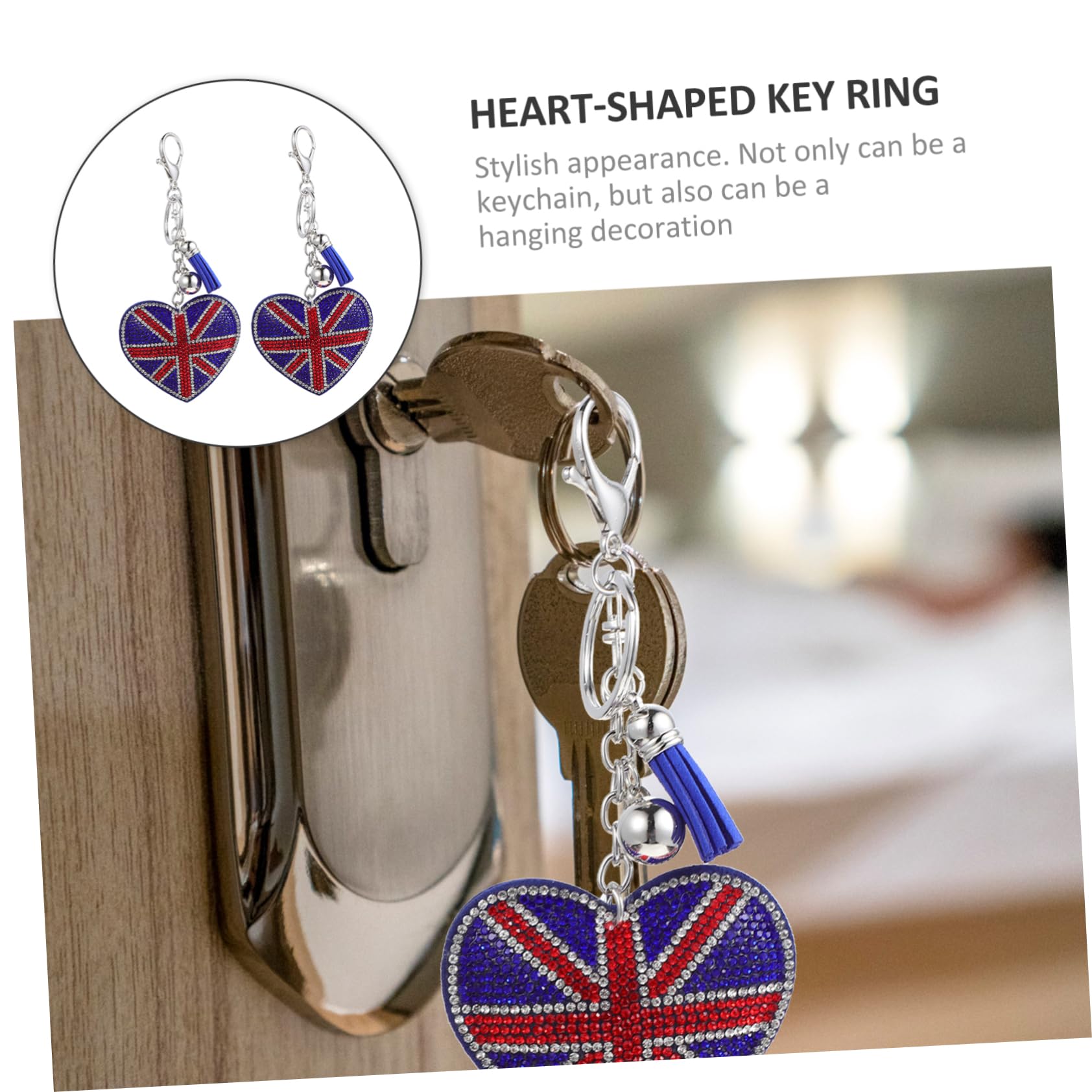 COLLBATH Damentaschenanhänger Herz-anhänger Tasche Schlüsselanhänger Silber Union Jack Weinachts Autoanhänger Herzförmiger Flaggen-schlüsselanhänger Strasssteine