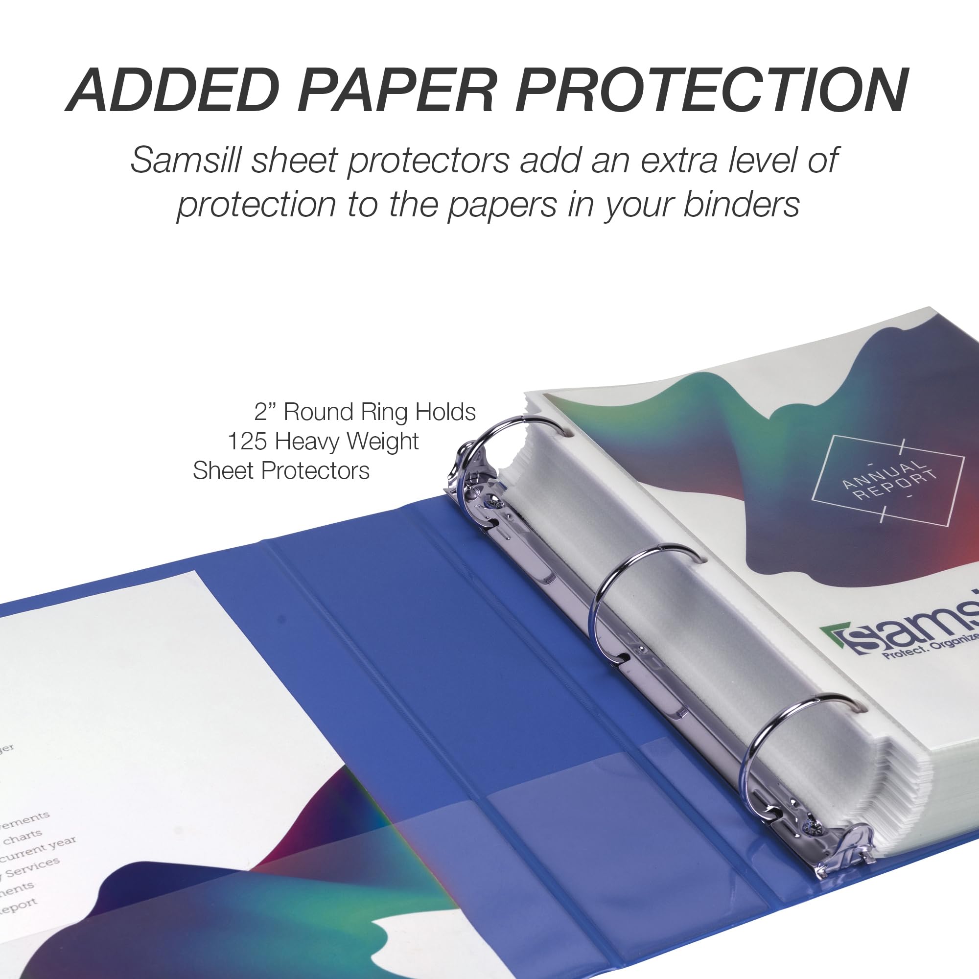 Samsill Raccoglitori a 3 anelli da 5 cm, realizzati negli Stati Uniti, con anello rotondo economico, copertina trasparente, capacità 425 fogli, per scuola, casa, ufficio, blu, confezione da 12