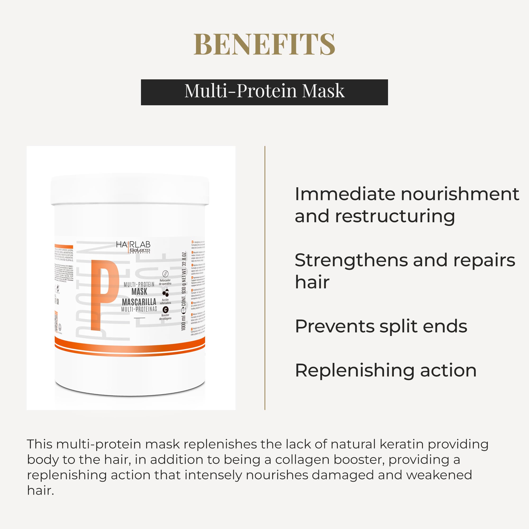 SALERM Hair Mask for Damaged Hair Multi Protein 1000ml Replenishes Lack of Natural Keratin, Gives Mane Body - Image 3