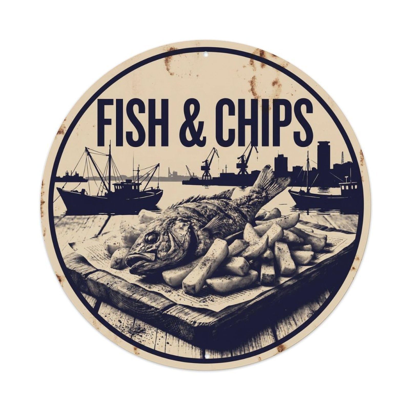 Regional Chippy Crispy Fillet Pub Food Black White Metal Tin Sign