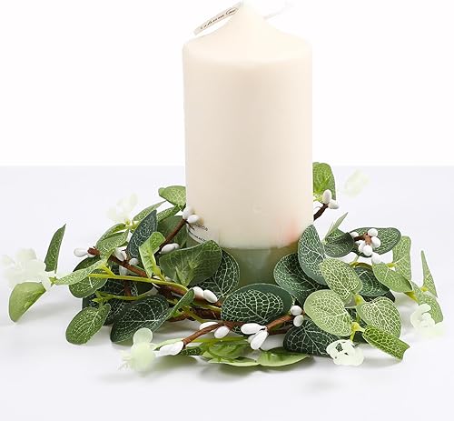 Miniatura 7 de 2 anillos de vela de Pascua, anillos de vela de boda, coronas de eucalipto artificiales, coronas de hojas de flores, corona de Pascua para puerta