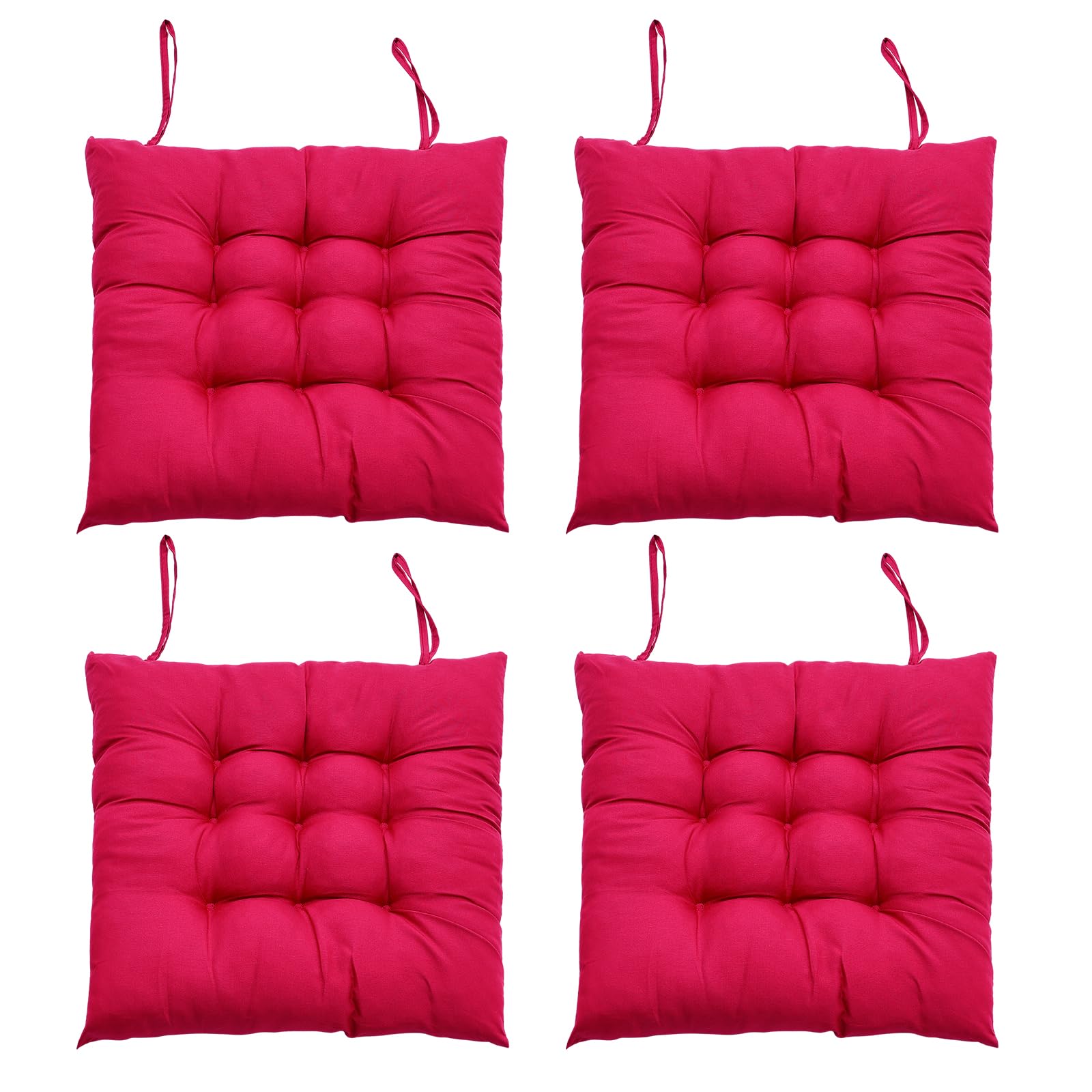 DKIEI Seat Pads for Dining Chairs Set of 4, 40 x 40cm Comfortable Dining Chair Cushions, Thick Kitchen Chair Cushions with Ties for Garden Living Room Garden Office Patio(Magenta) — image 1