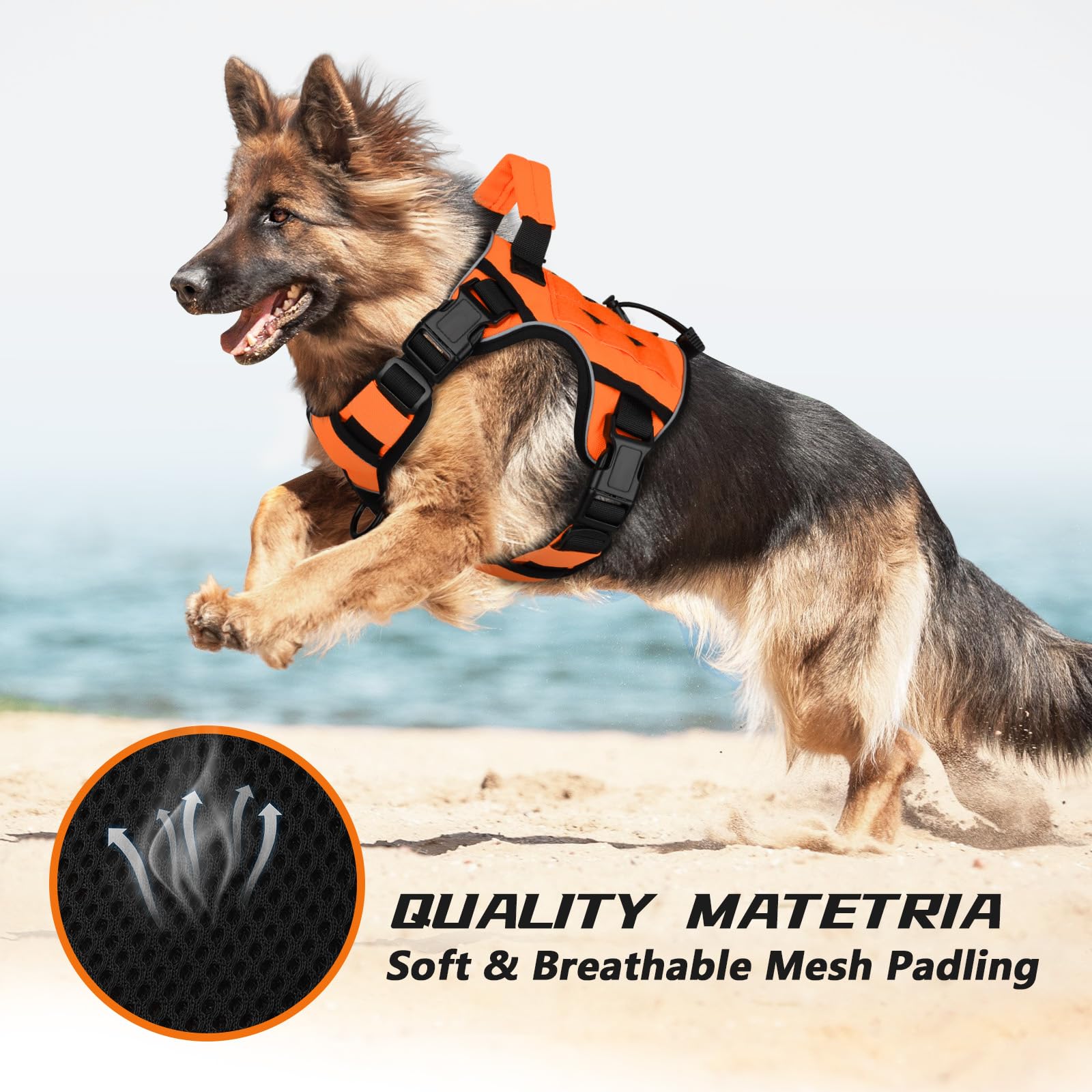 WINGOIN Arnés táctico naranja para perros pequeños, arnés para perro sin tirones | Chaleco militar K9 resistente con asa, reflectante ajustable, para mascotas, para caminar, entrenar y correr