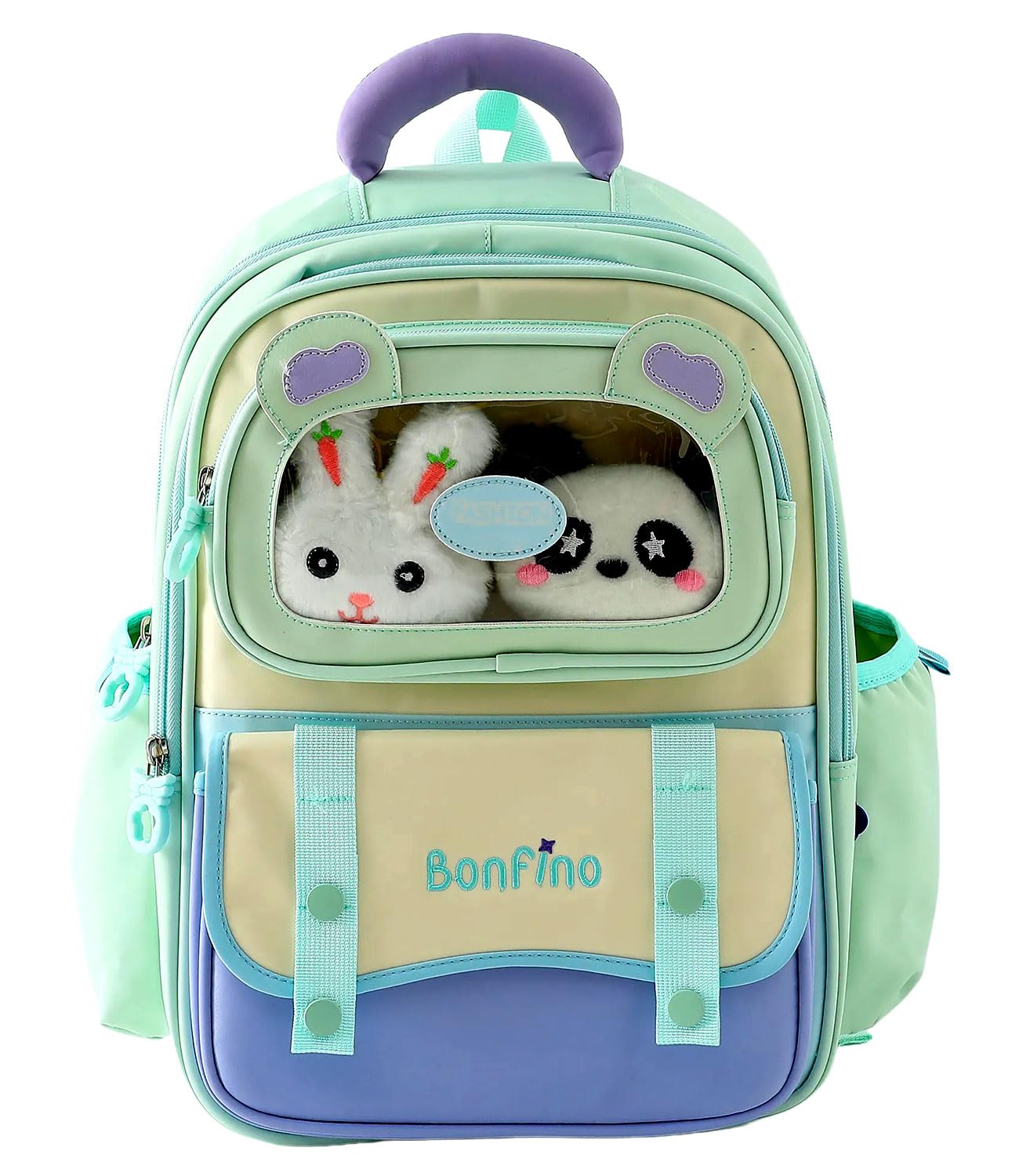 bonfino Premium School Backpack with Plush Window for Kids, 4 Compartment Bag, Lightweight shoulder bag with Bunny & Panda Soft Toys for Boys & Girls, Bottle Pouch, Ideal for Gifting-picture-35