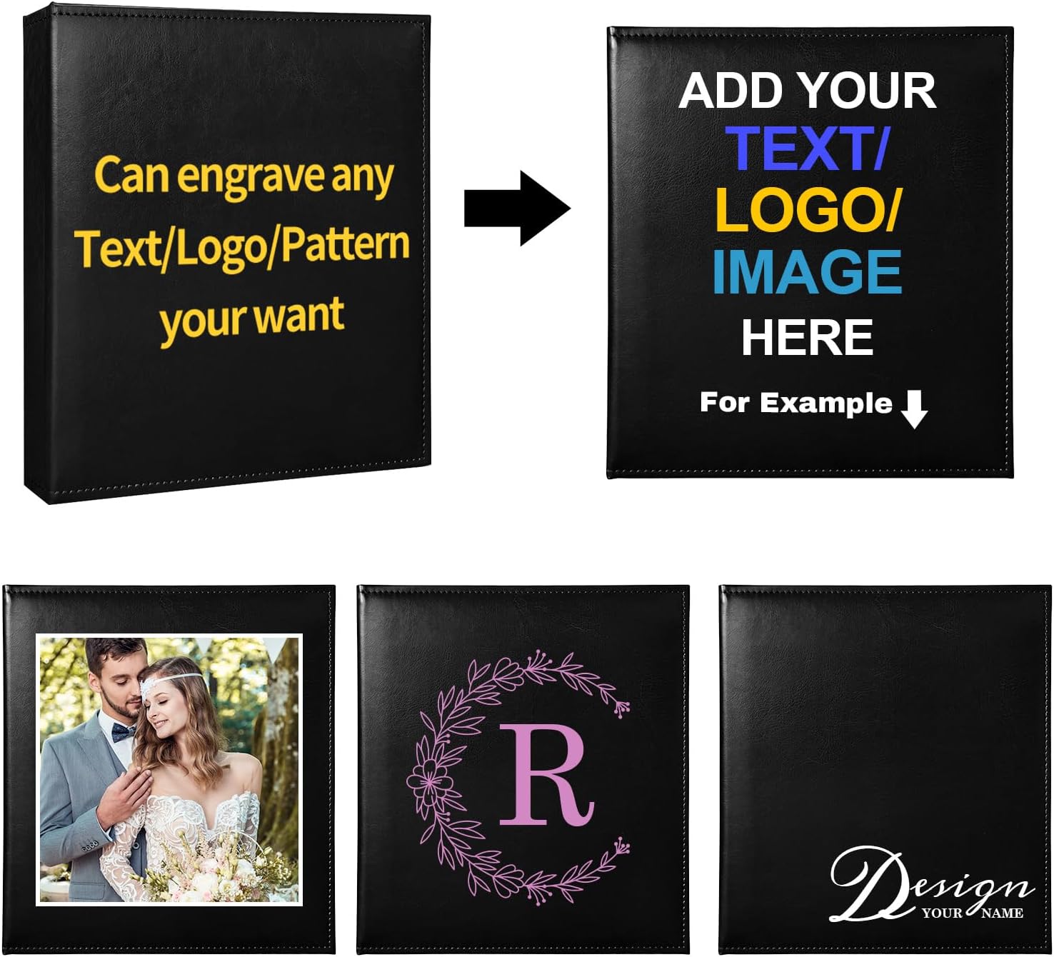 Personalized 3-Ring Binders, Custom 1-Inch Binder with Business Name, Logo, or Photo - Fits 8.5" x 11" Paper, Fully Customizable Cover for Professional or Personal Use,Black