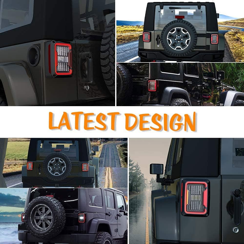 BICYACO DOT Certified LED Tail Lights Compatible with Jeep Wrangler JK 2007-2017, Clear Lens Brake Reverse Running Lamp Turn Signal with EMC, Plug and Play Rear Back Up Lights - 1 Pair