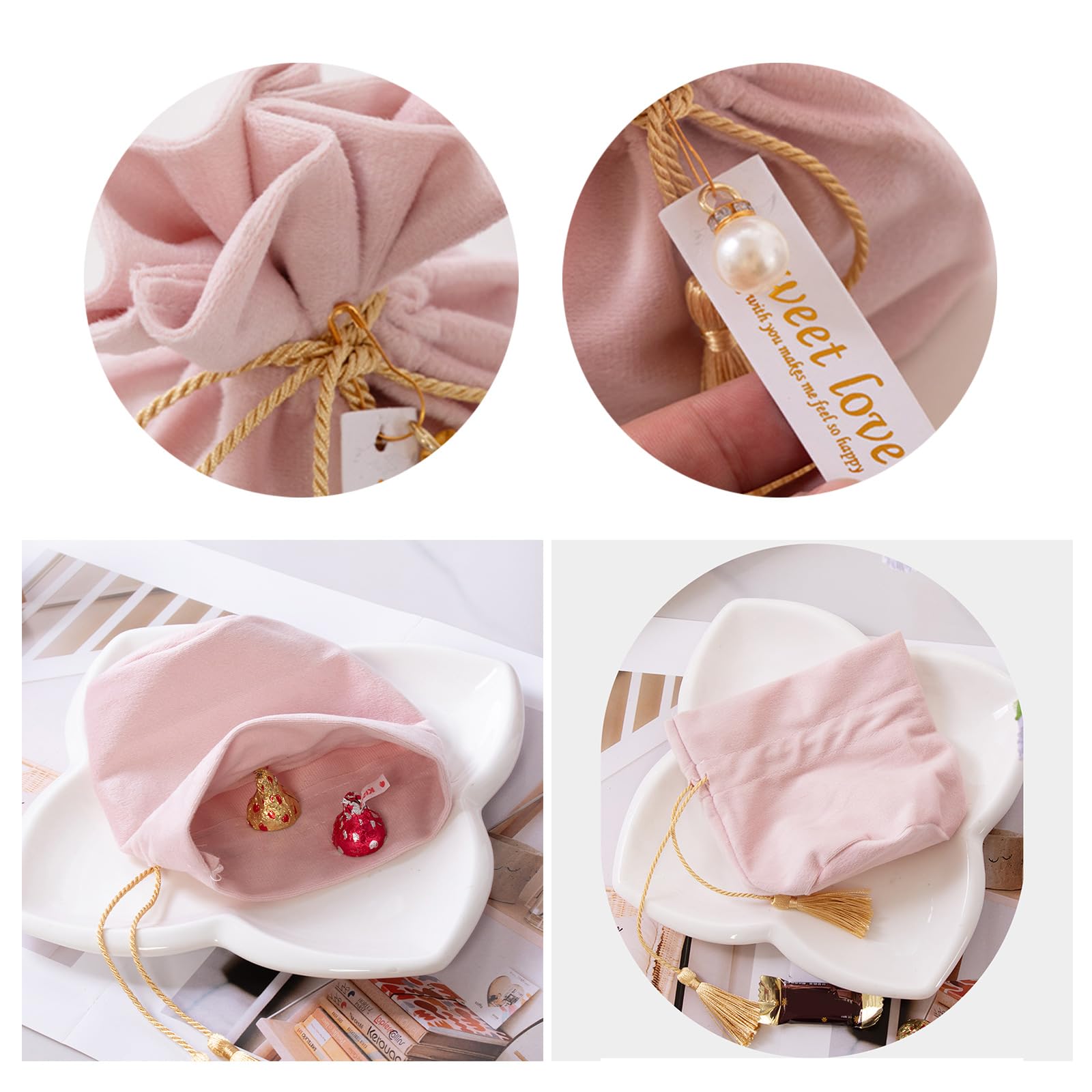 Tsophreniq Velvety Wedding Favor Bags Practical Drawstring Closure Efficient User Friendly Chinese Ceremony Gift Packaging Chinese Styles Velvety Wedding Favor Bags