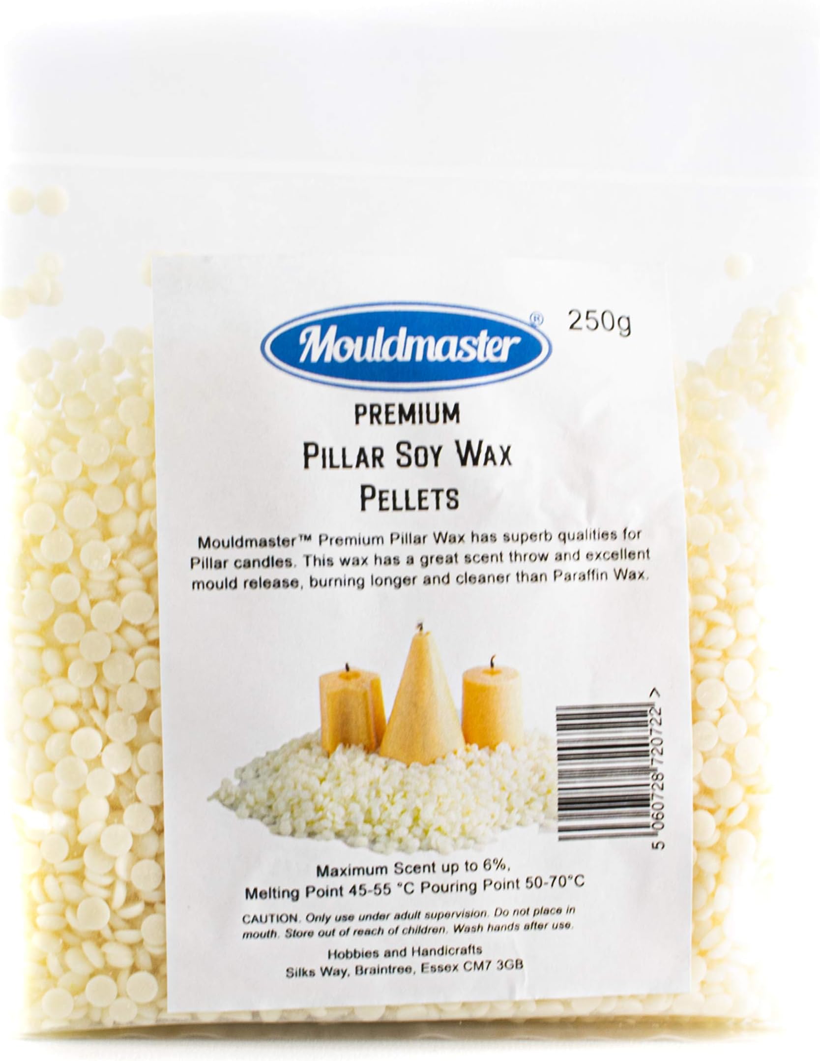 Mouldmaster Premium Pillar Soy Wax Pellets 250g, White/Cream