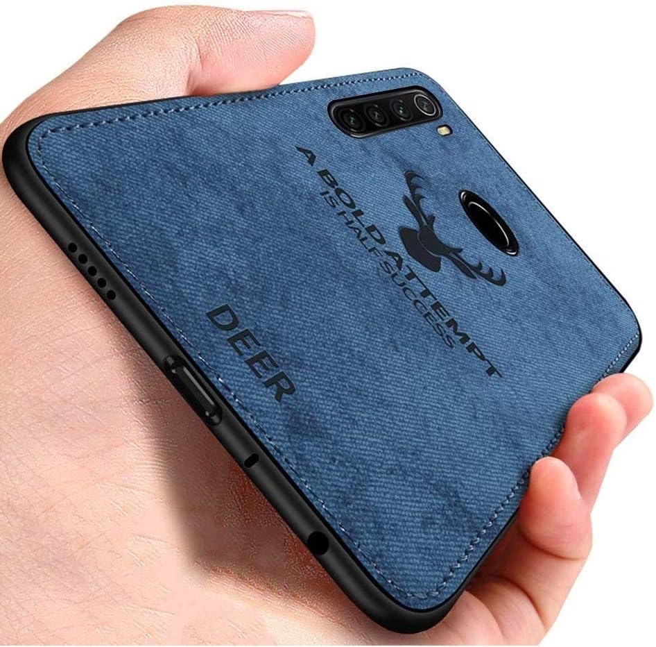 Designerz Hub® Xiaomi Redmi Note 8 Deer Pattern Art Cloth Surface PC + Soft Flex Silicone TPU Bumper Frame Shock Absorption Protective Cover Case Designed for Xiaomi Redmi Note 8 - (Blue)