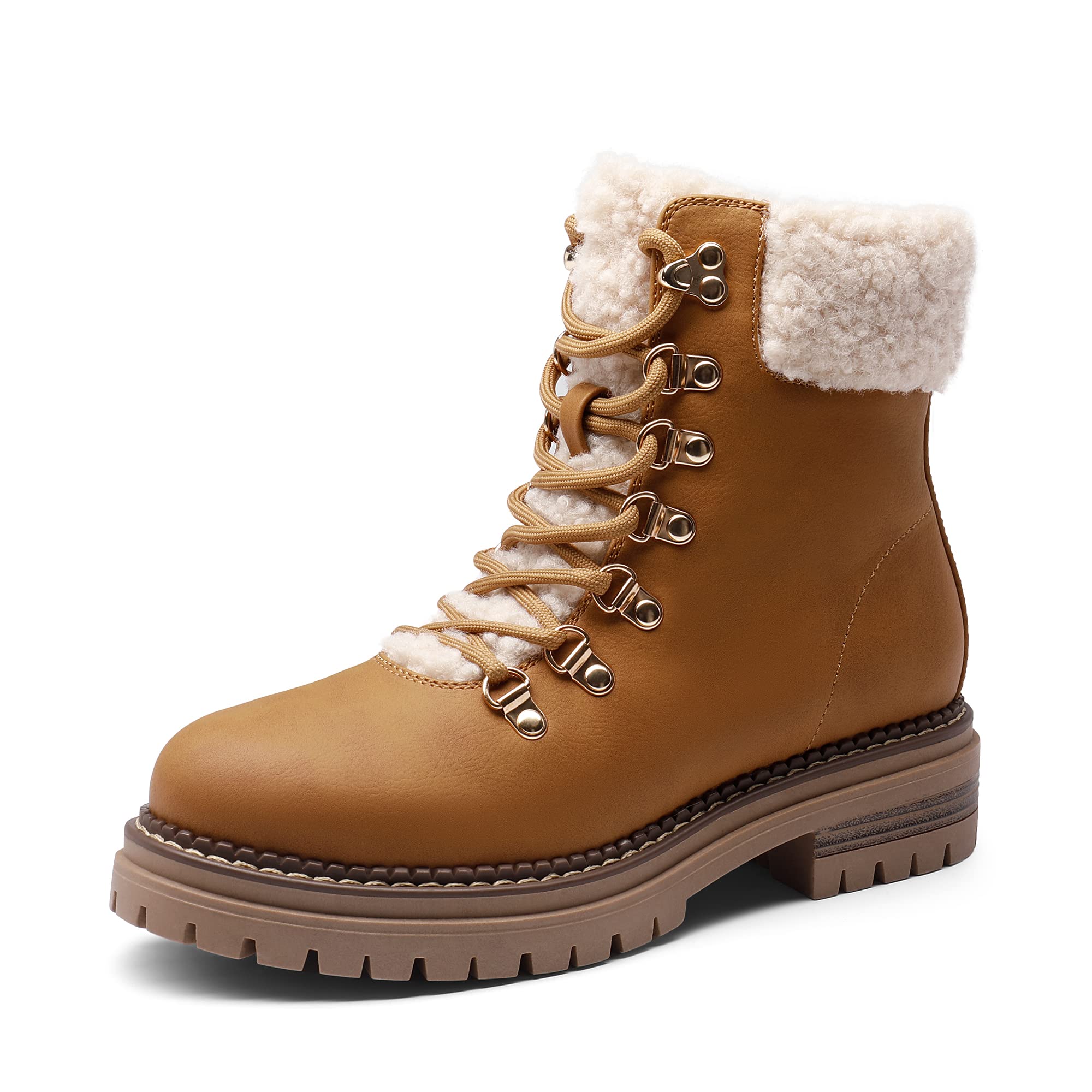 DREAM PAIRSLadies Ankle Boots Women Fur Lined Snow Shoes Lace-up Fashion Warm Winter Combat Booties