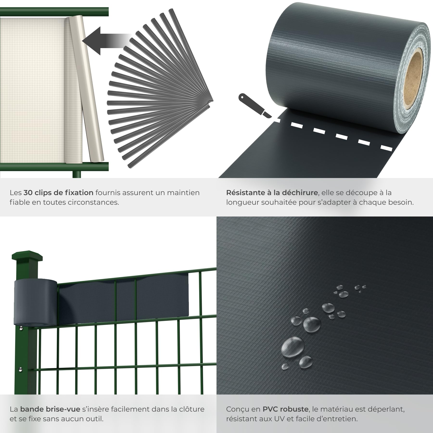 Tectake Brise Vue Jardin PVC Grillage Cloture Paravent Exterieur Pare Soleil Protection UV Occultant Rouleau 70 m x 19 cm Gris Anthracite