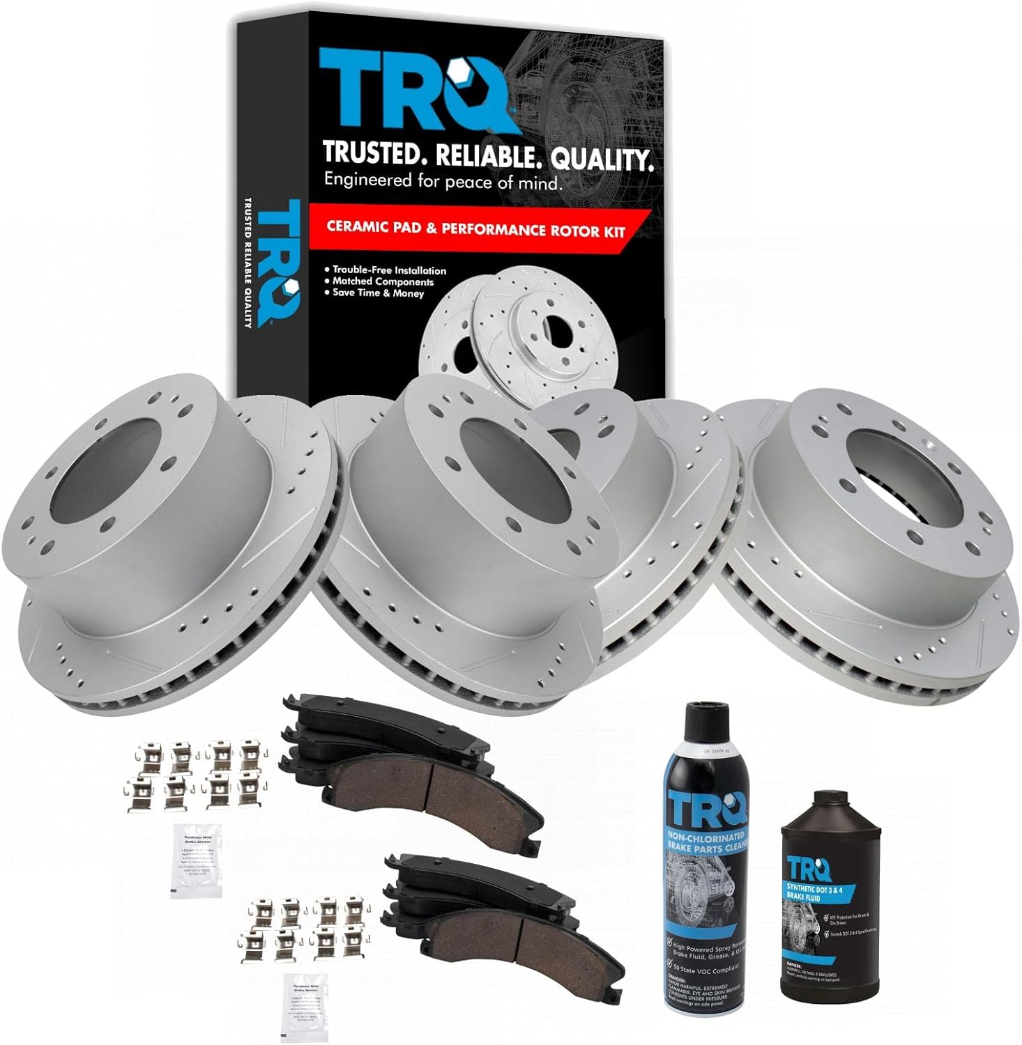 TRQ Front & Rear Brake Pads & Rotors Compatible with 12-19 Chevy Silverado 2500 3500 Sierra