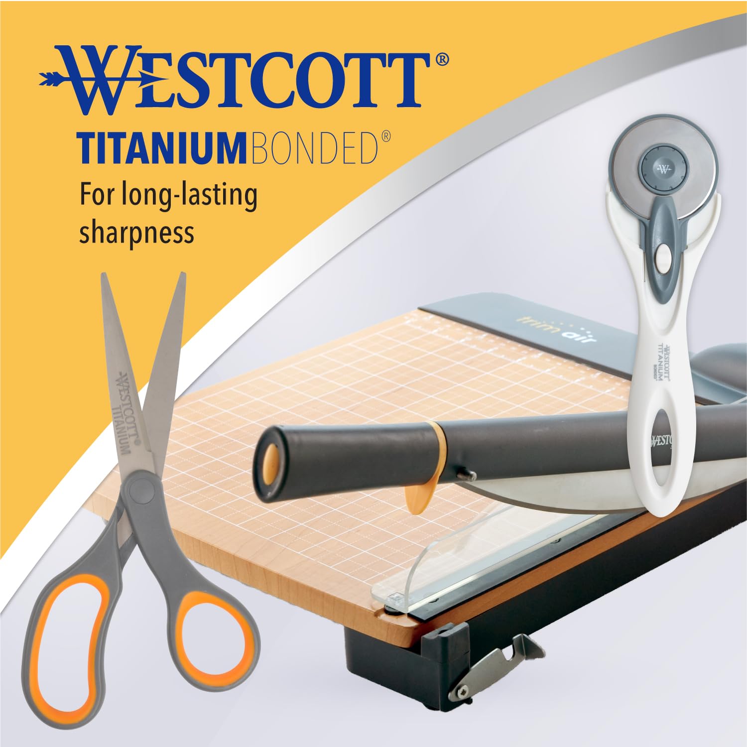 Westcott Titanbeschichtete Schere, weicher Griff, 20,3 cm, gerade, grau/gelb, 4 Stück