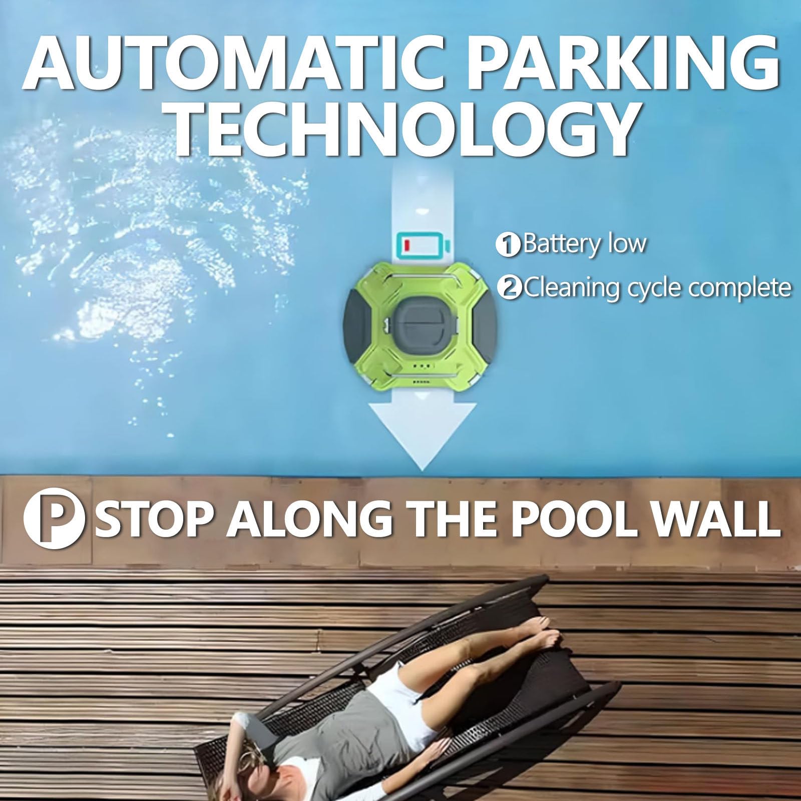 Robot pulitore per Piscine Senza Fili, aspirapolvere Automatico per Piscine, Durata della Batteria Circa 110 Minuti, Dock Automatico, Robot pulitore per Piscine Piatte