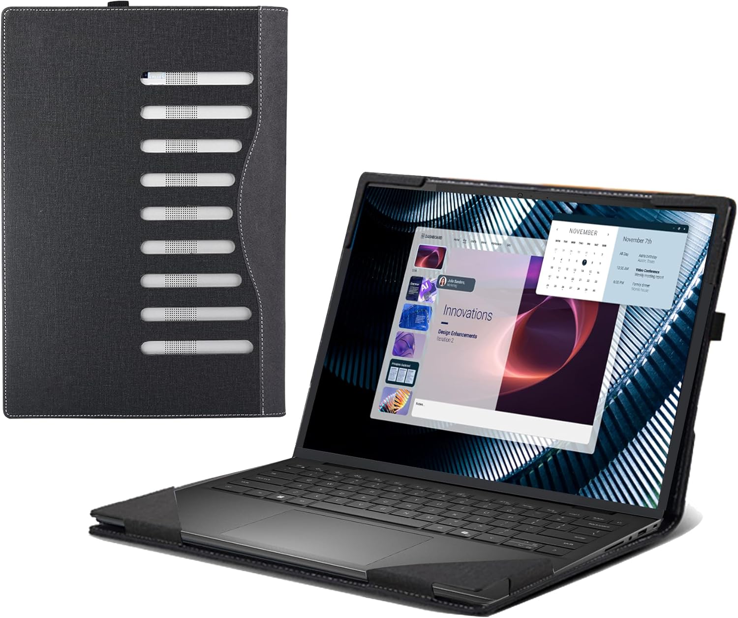 Laptop Case for Dell Pro 14 Essential Laptop PV14250 14255 14inches[Not Other Models] PU Leather Protective Bag Detachable Shell (Dark Gray)
