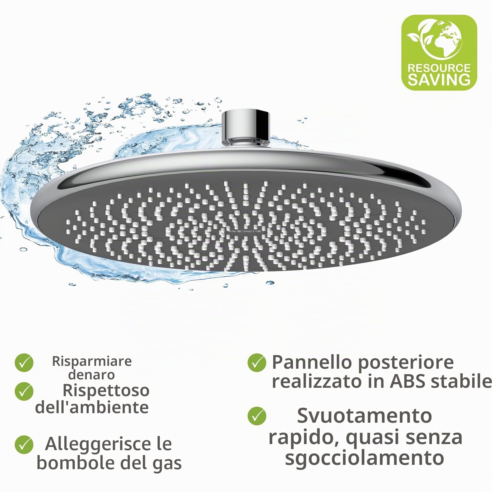 Soffione doccia a pioggia Watersaving universale con sistema di risparmio d'acqua