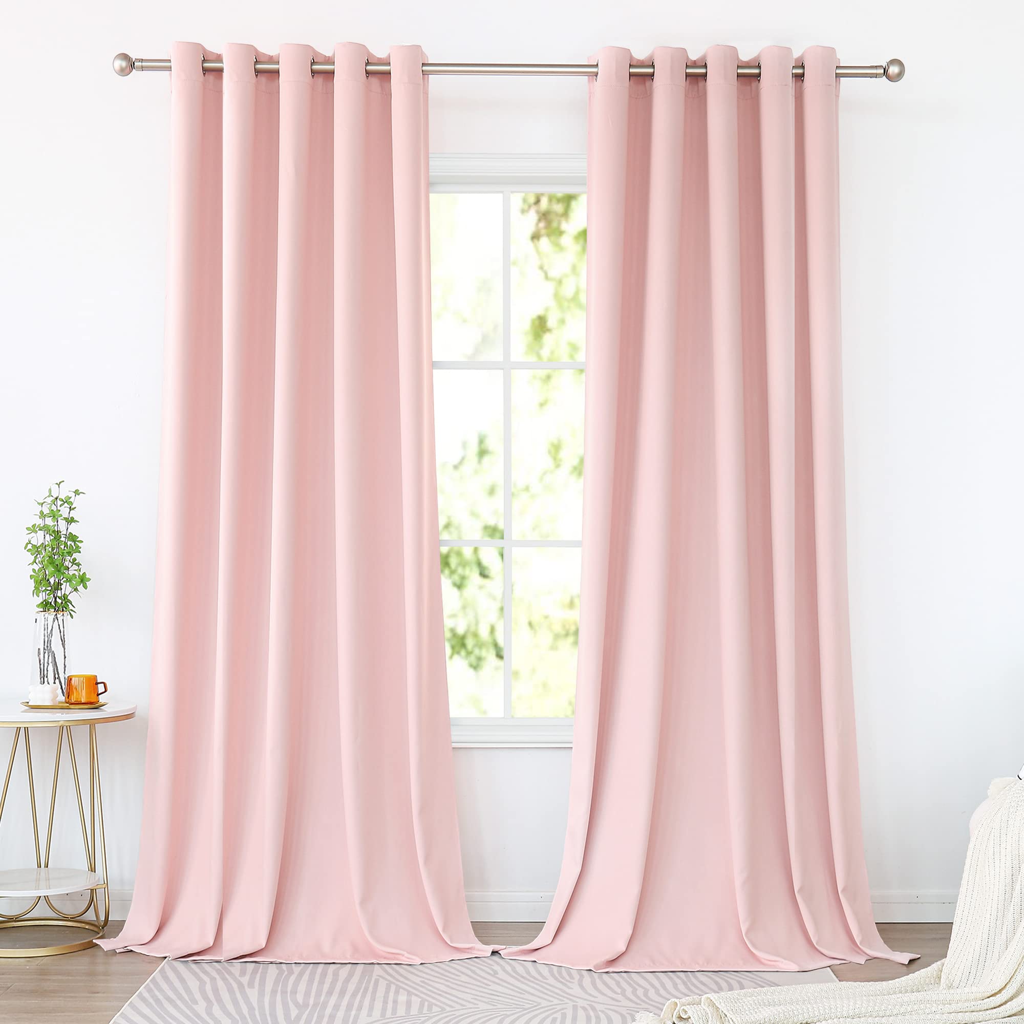 KEQIAOSUOCAI Baby Pink Curtains 72 Inches Wide by 96 Inches Long for Girls Bedroom - Room Darkening Grommet Extra Wide Windows Curtains Drapes for