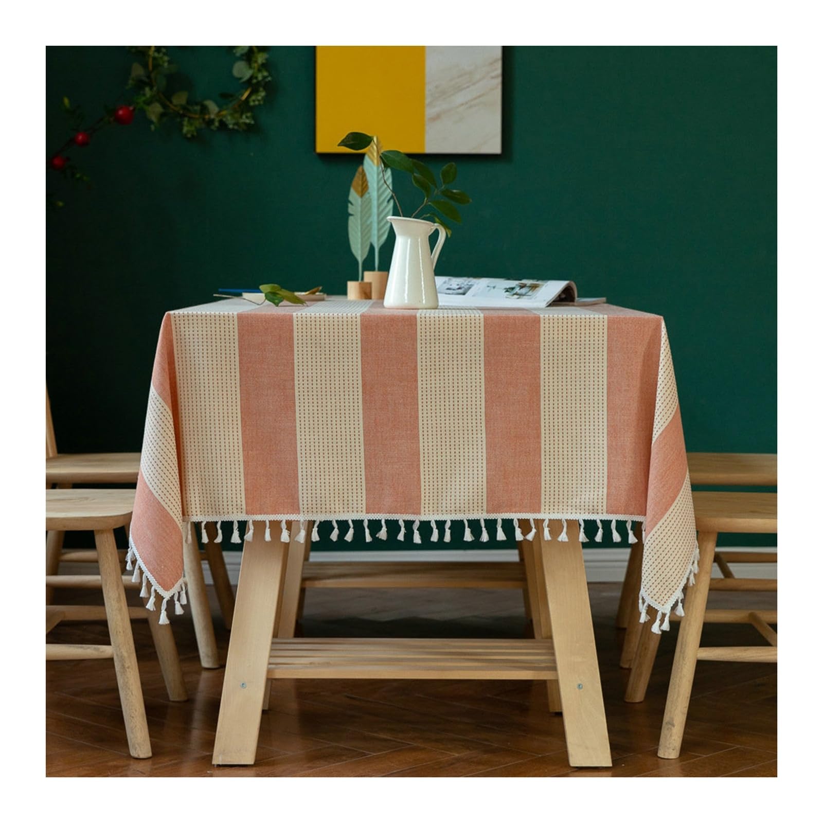 Nappe à rayures et franges pour décoration table de jardin