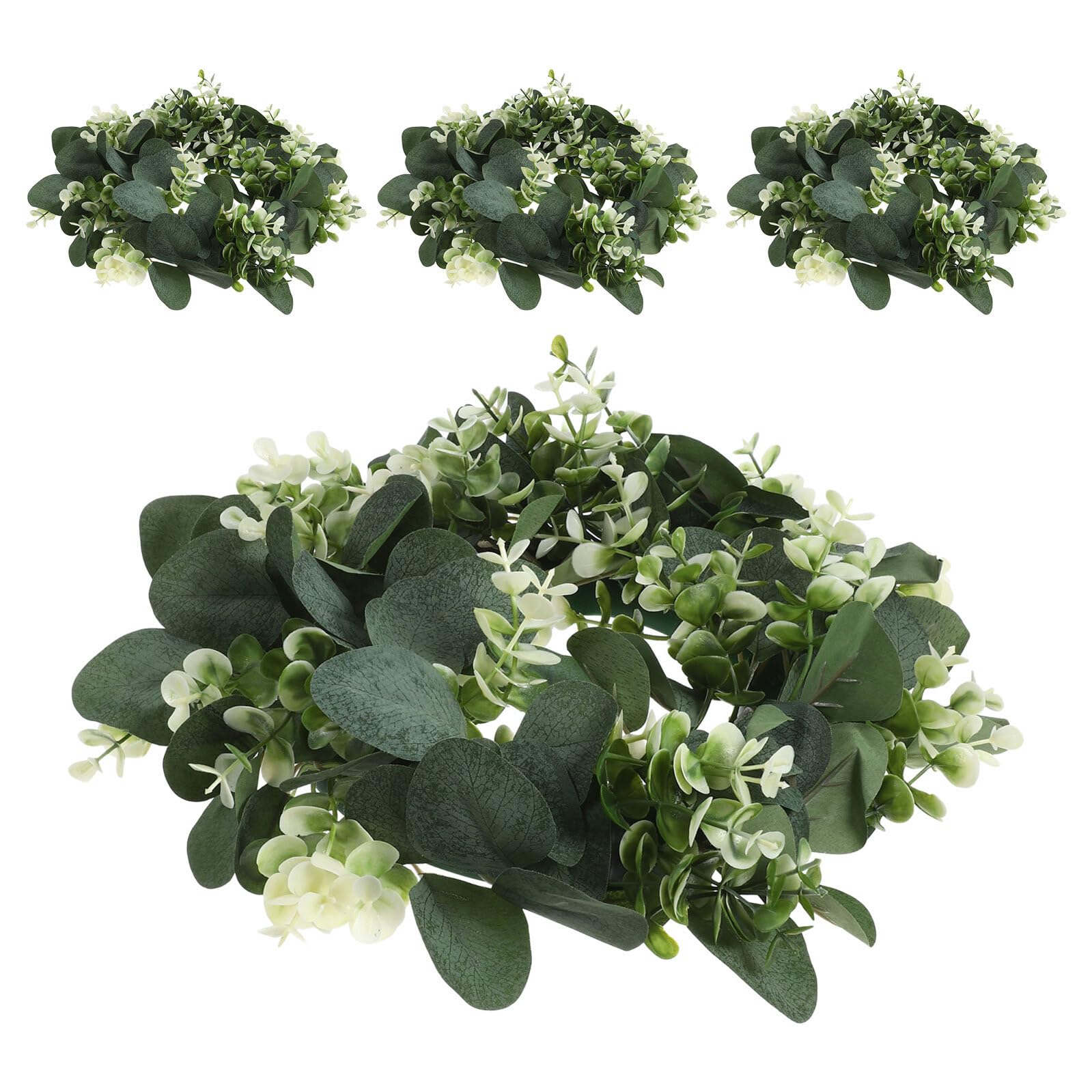 PACKOVE 4 Pezzi Ghirlanda Compatta Artificiale di Eucalipto Verde in PE e Tessuto e Durevole per Decorazione da Interno su Pareti e Centrotavola
