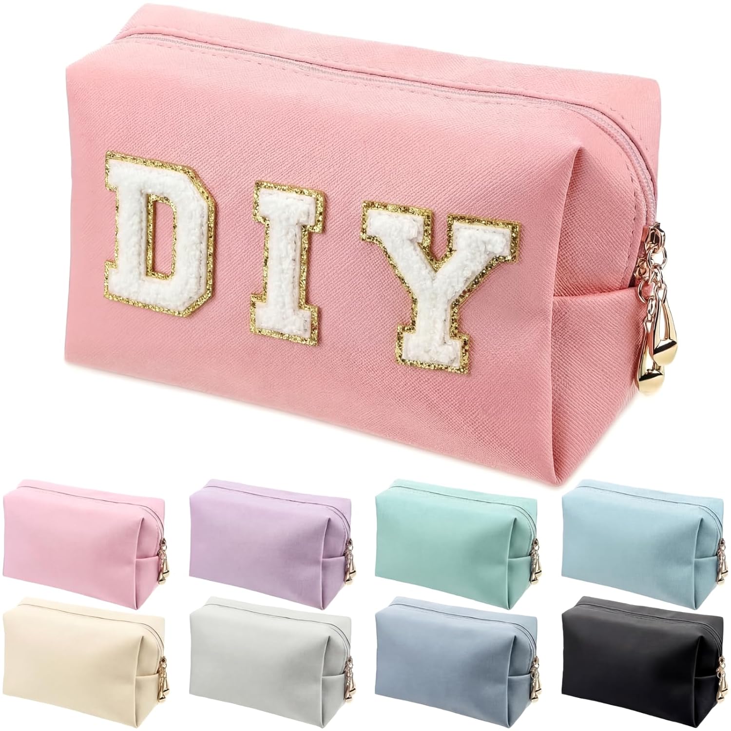 Jexine 9 Pcs Makeup Bag Leather Zipper Cosmetic Bag Preppy Water Resistant Versatile Makeup Pouch Travel Cosmetic Organizer Portable Toiletry Pouch Daily Beauty Storage for Women Girls Gift