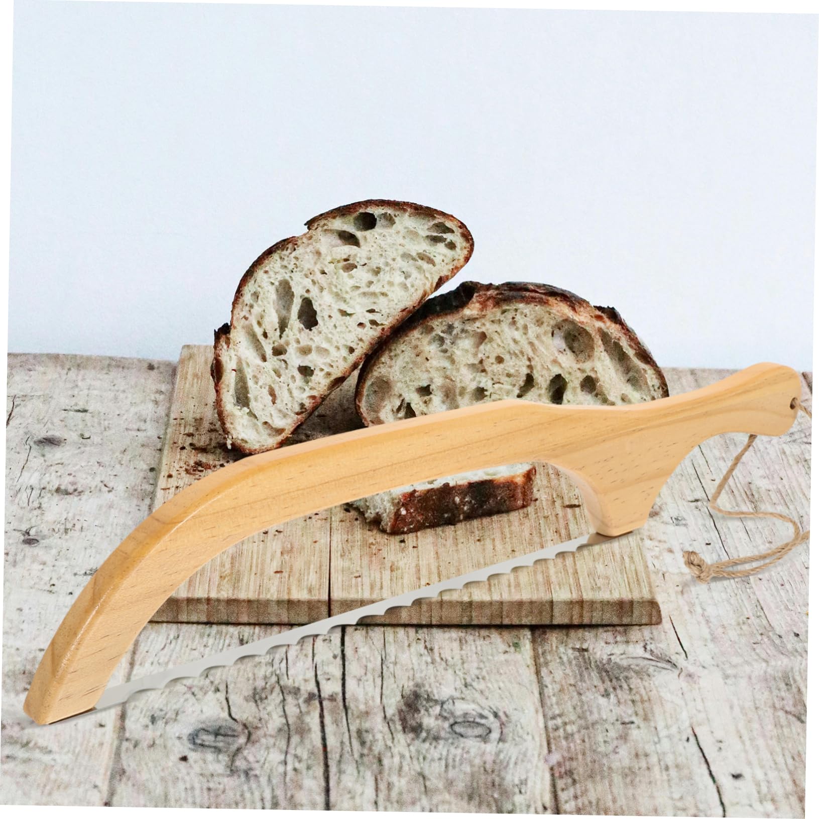 KICHOUSE Wooden Serrated Bread Slicer Cutter for Homemade Sourdough Artisan Loaves Cuts Lightweight Design for Baking Enthusiasts
