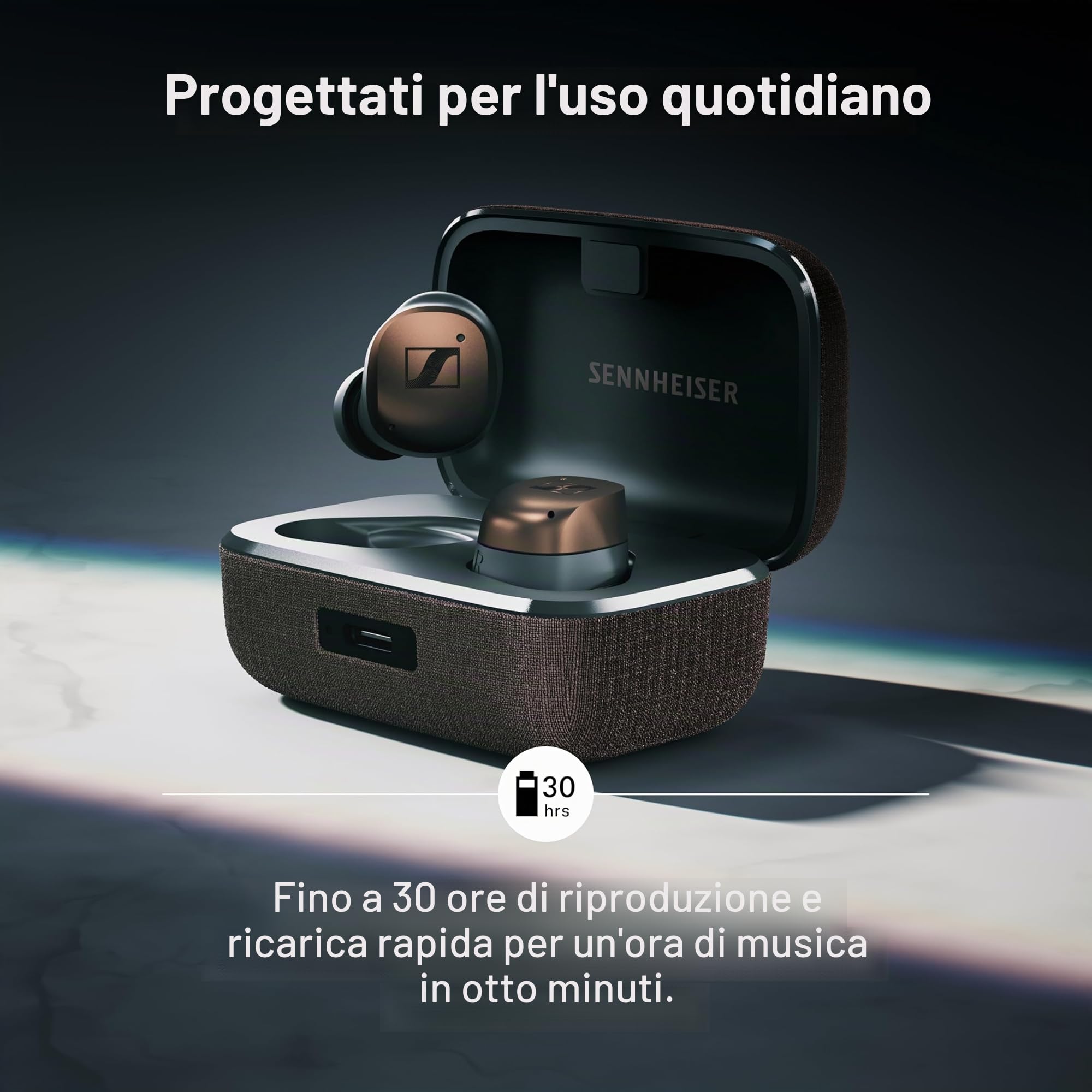 Sennheiser MOMENTUM True Wireless 4 Smart Earbuds con Bluetooth 5.4, suono cristallino, design confortevole, durata della batteria di 30 ore, ANC adattivo, LE Audio e Auracast - Rame nero