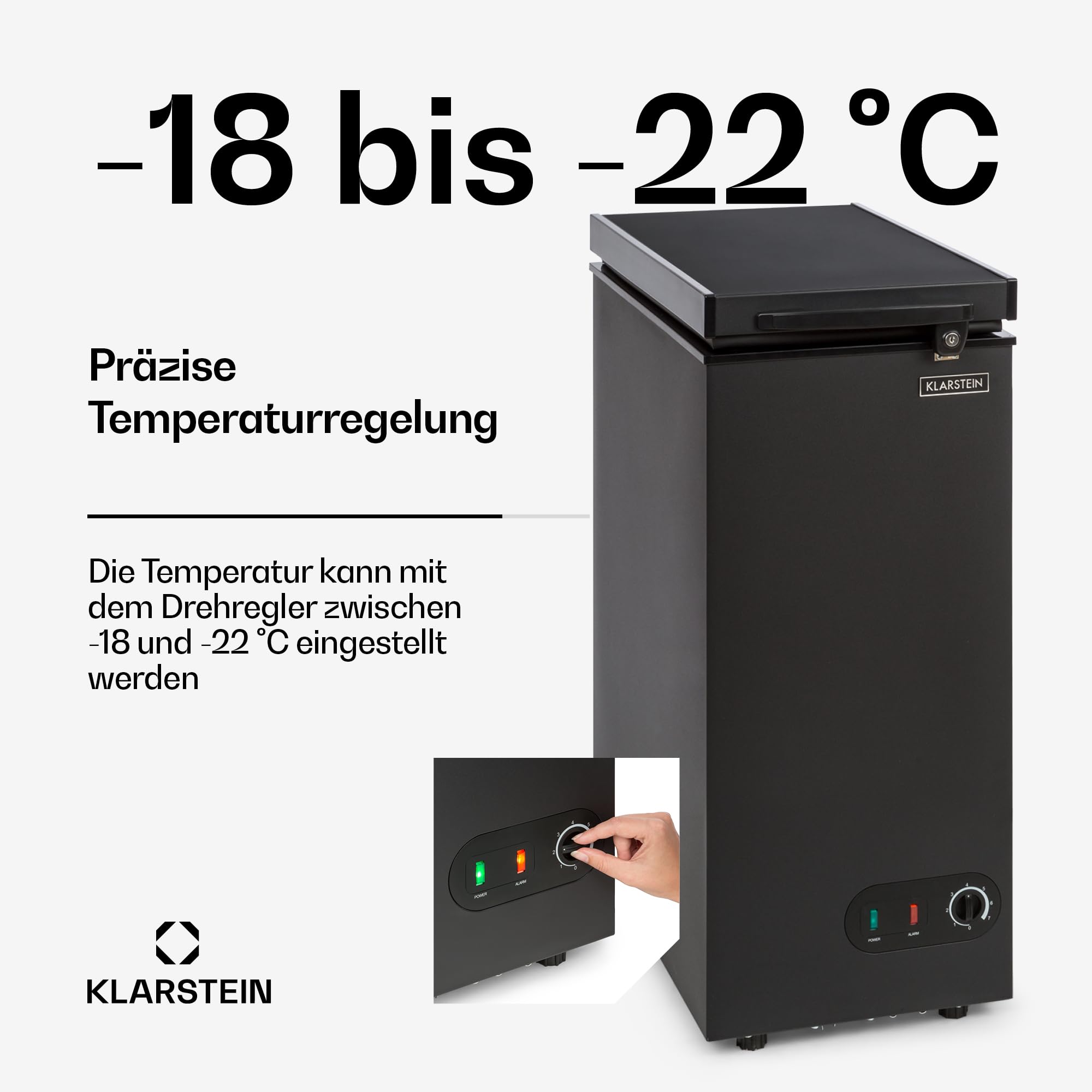 Klarstein Gefriertruhe Klein und Schmal, Freistehende Kleine Gefriertruhe, 51 Liter Tiefkühltruhe, Kleine Kühltruhe mit Einhängekorb, Energieeffiziente Gefriertruhen, Kompakte Tiefkühltruhen