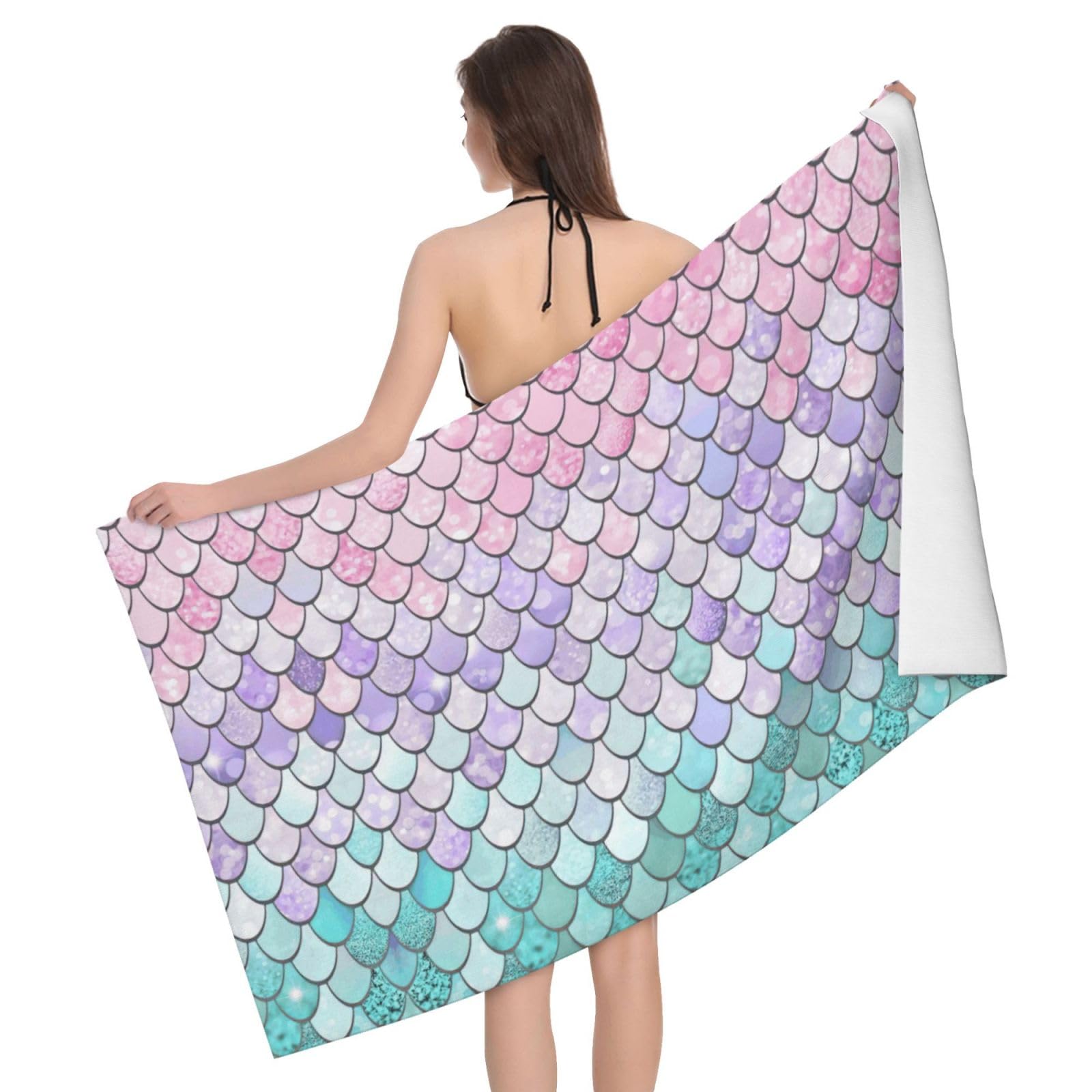 Serviette de bain sirène pastel pour la plage et piscine en microfibre douce