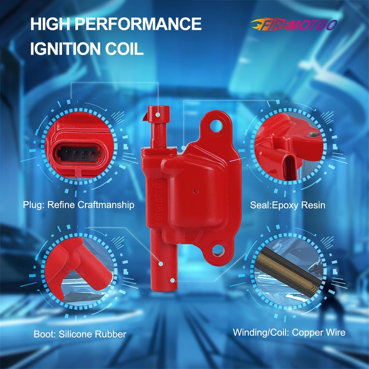 Set of 8 Ignition Coil Pack UF413 Replacement for Chevy Silverado Express Suburban Avalanche Tahoe Trailblazer for GMC Sierra 1500 Envoy Yukon XL for Buick Rainier 5.3L 6.0L Red