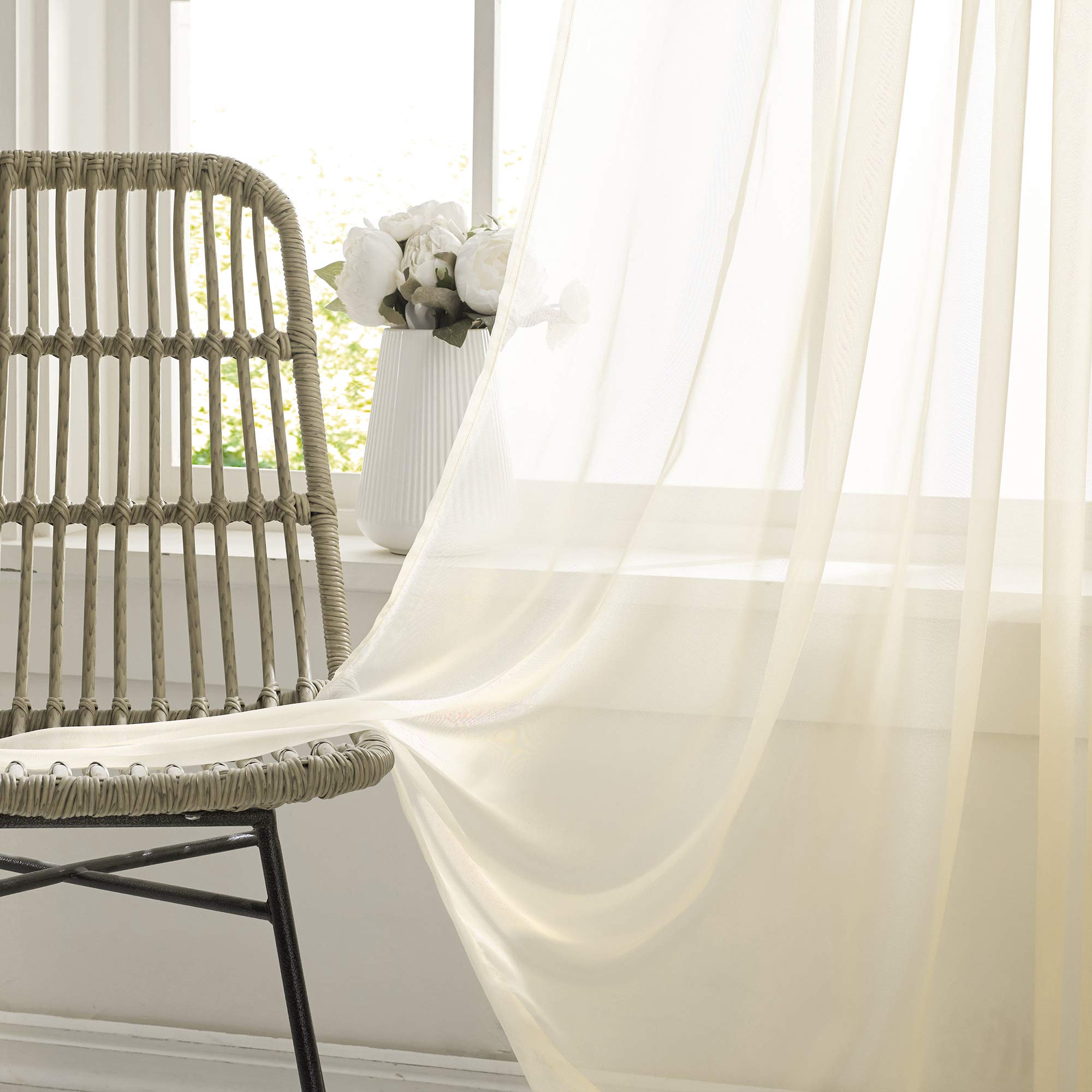 KEQIAOSUOCAI Tende velate beige lunghe 213 cm, con tasca per asta, tende in voile trasparente per camera da letto, cameretta dei bambini, soggiorno, camera dei bambini, confezione da 2, 132 x 213 cm