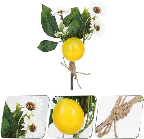 Miniatura 5 de PRETYZOOM Plantas artificiales, ramas de limón artificiales, fruta falsa accesorios de rama de limón de simulación, estilo granja, centro de mesa,