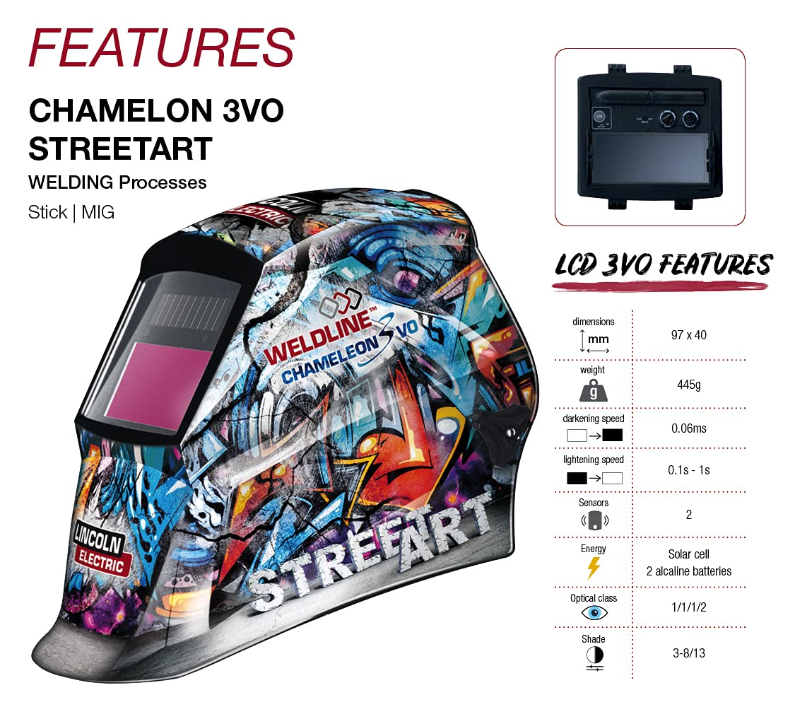 Lincoln Electric W000403546 Chameleon 3VO Streetart Welding Helmet