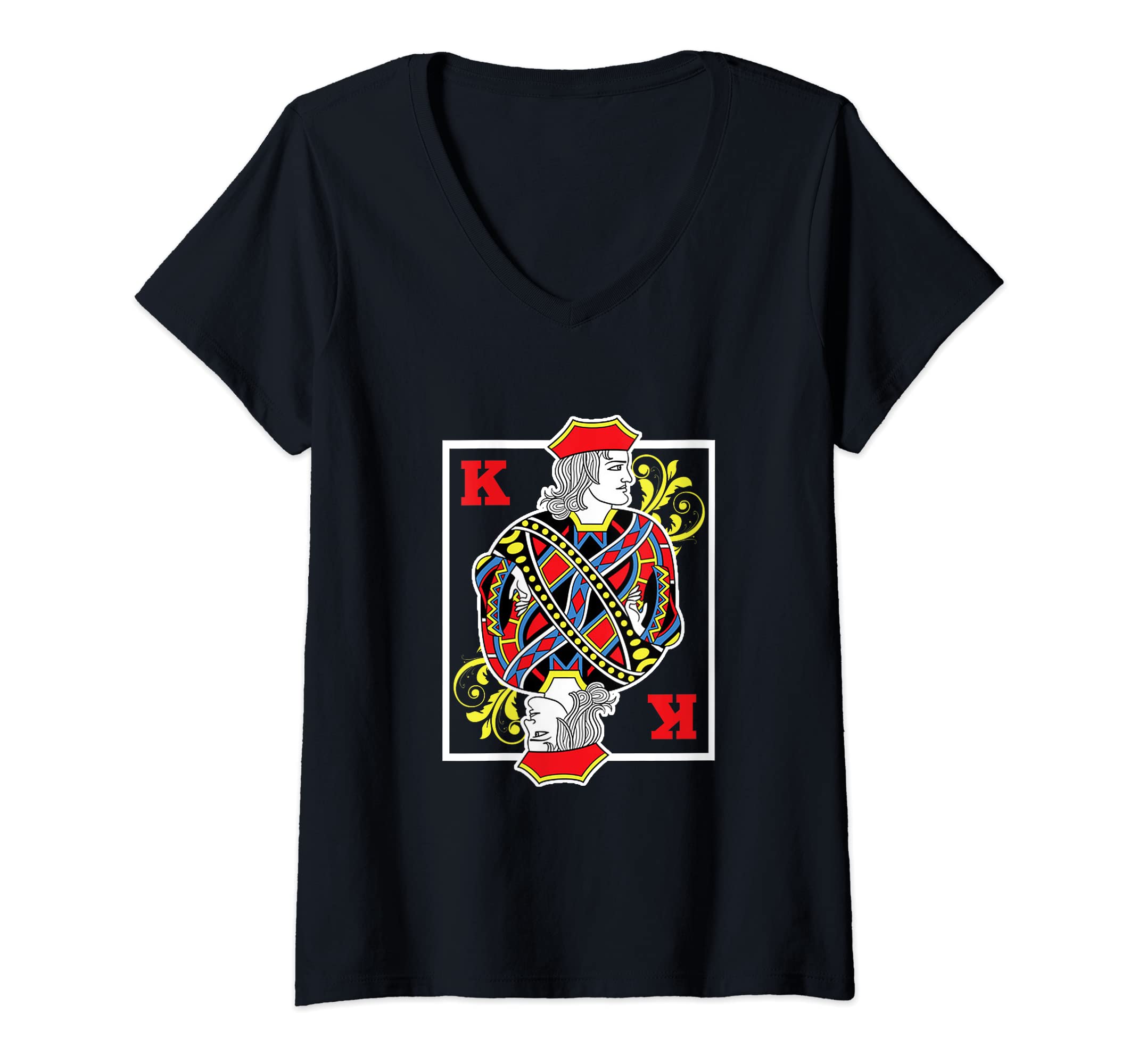 Womens King Queen Cards Bluffing Playing Ranking Card Games Poker V-Neck T-Shirt