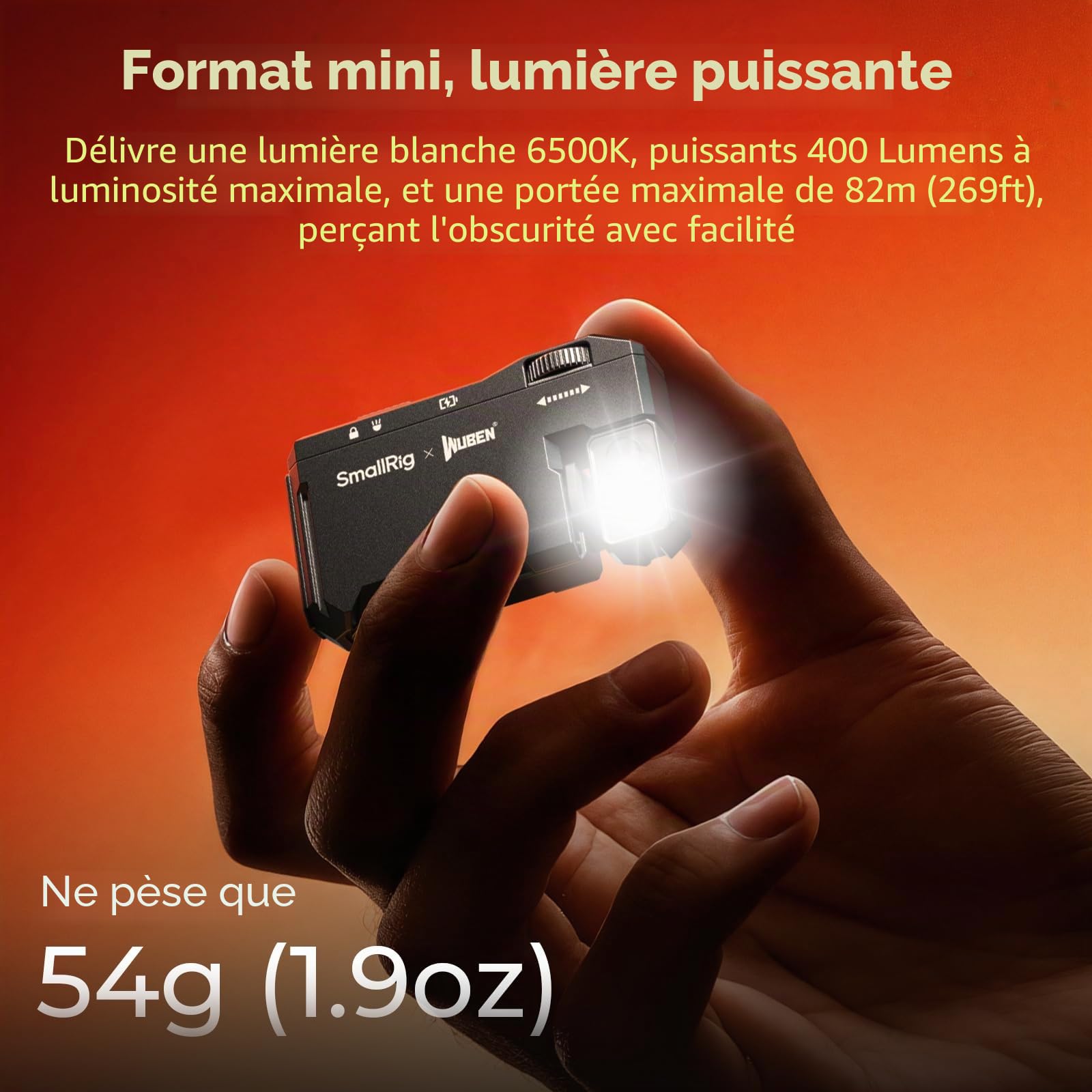 SMALLRIG x WUBEN Lampe Torche Mini Rechargeable, 400 Lumens, RGB Magnétique Format Poche LED, IP65 Etanche, avec Vis 1/4"-20, Lampe Tactique pour Camping, Signalisation et Macrophotographie - 5710