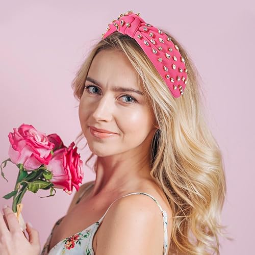 Vista 172 de NVENF Diademas anudadas con diamantes de imitación para mujer, diademas con cuentas de cristal, diadema con nudo superior, diademas de moda