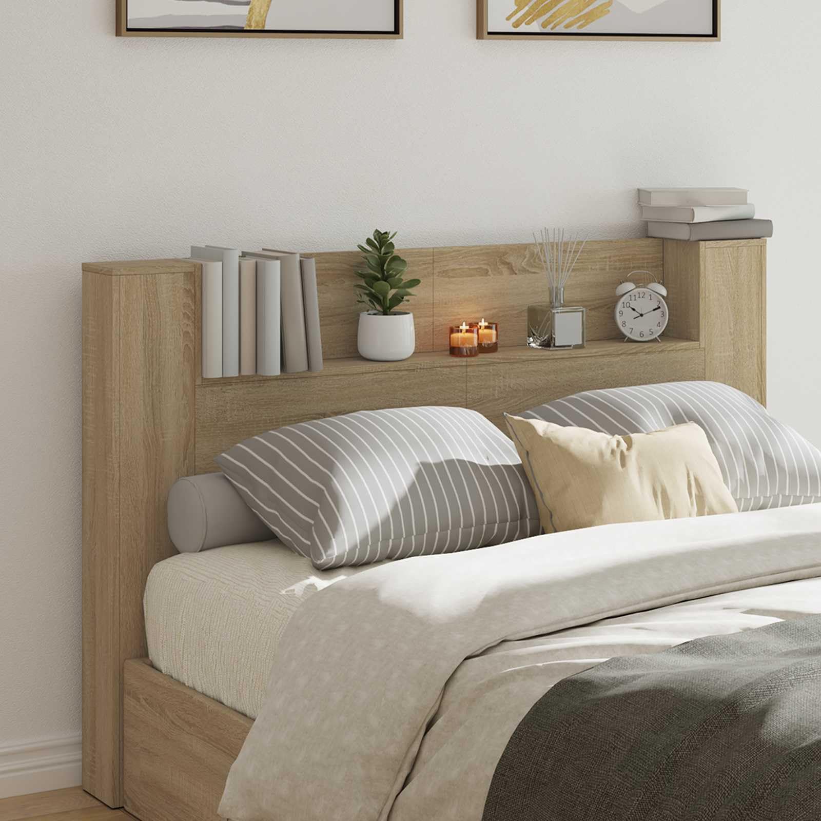 Genérico Cabecero con Estante Roble Sonoma 160 x 16,5 x 103,5 cm,Mobiliario,Camas y Accesorios,Cabeceros y pies de Cama,Marrón,25.94 kg,3418676