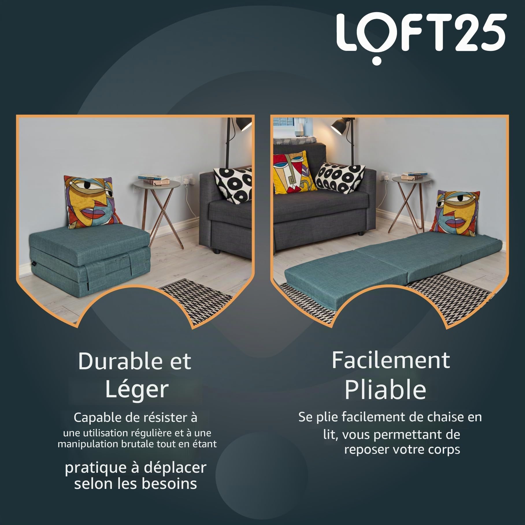 Matelas pliant portable en mousse avec poignées de transport en tissu effet lin Bleu pâleMatelas d'appoint pliable pour le rangement.