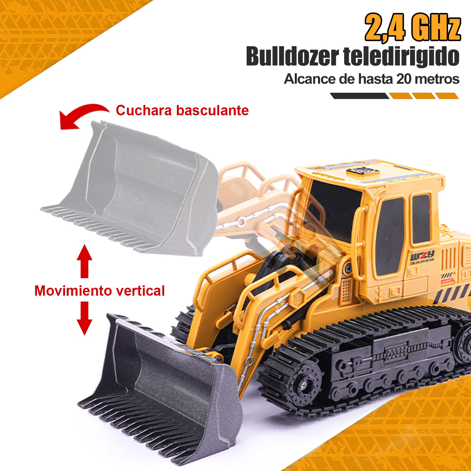 Jiakora Bulldozer Teledirigido, Juguete de Vehículos de Construcción, Pala Cargadora Teledirigida, Excavadora RC de 2,4 GHz con Luces Sonoras y 2 Batería Recargable, Regalo para Niños de 4 a 12 Años