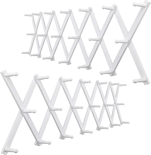 WEBI Perchero de pared de acordeón, perchero de madera expandible, perchero de acordeón para sombreros, gorras, 20 ganchos de clavija, blanco, 2