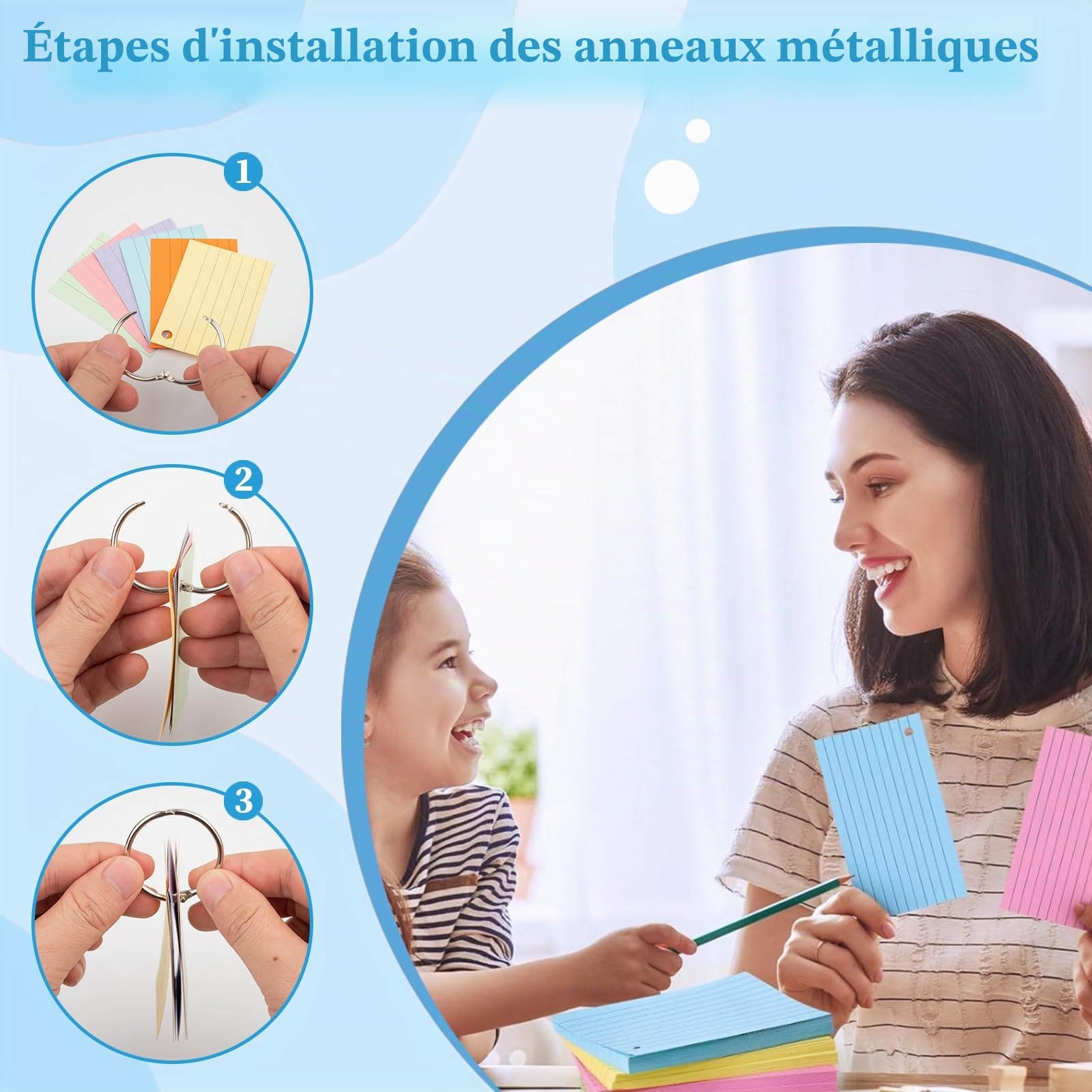 A8 Flashcard 600Pcs Lignées Flashcards avec Anneau Cartes de Vocabulaire pour Apprentissage