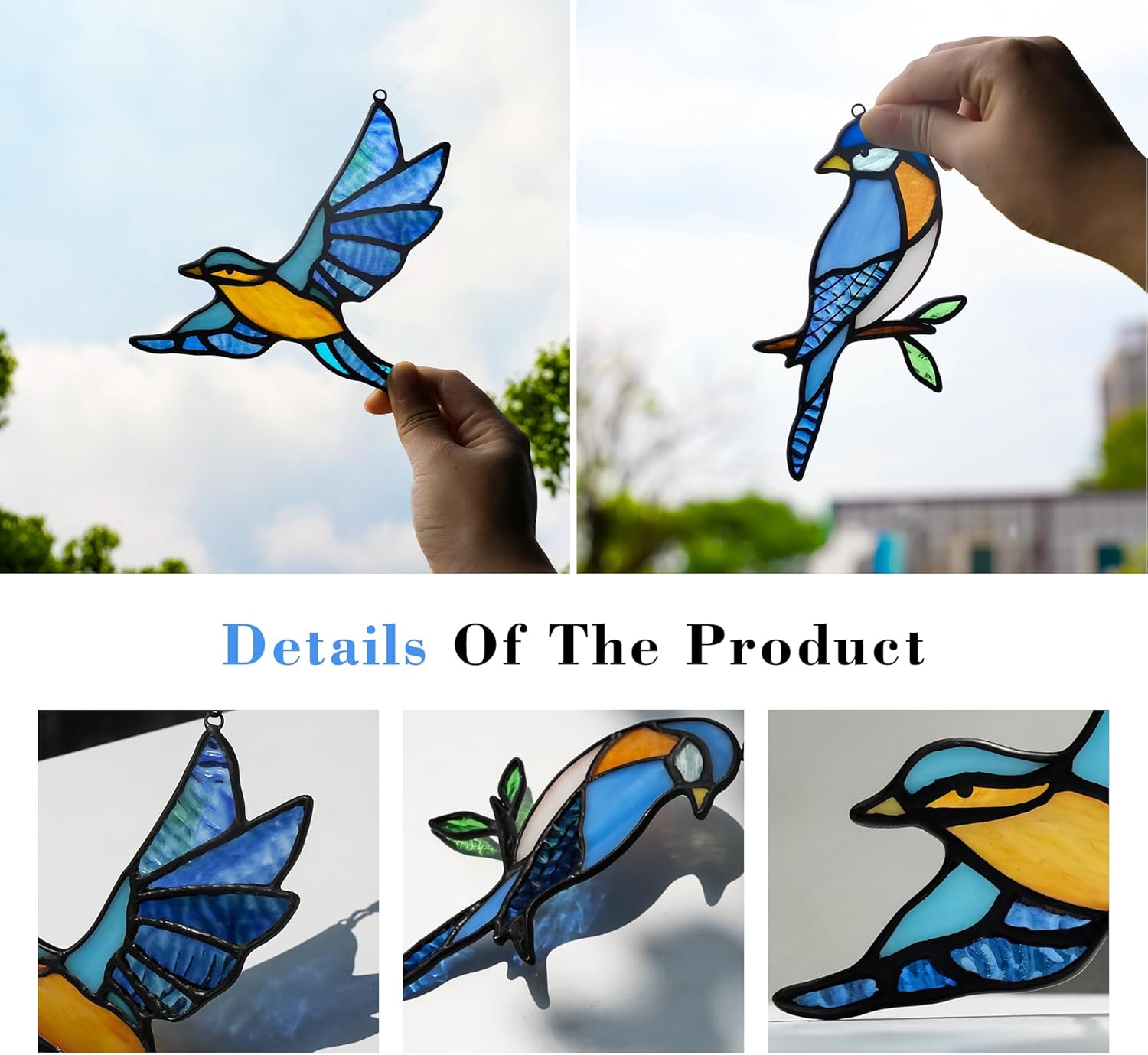 BOXCASA Blue Birds Decor Stained Glass Suncathers for Window,Stained Glass Bird Window Hanging,Birds Gifts for Bird Lovers,Birthday Gift for Women Mom Grandma - Image 4