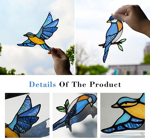 Miniatura 4 de BOXCASA Blue Birds Decor - Atrapasoles para ventana, vidrieras para colgar en la ventana, regalos de pájaros para amantes de los pájaros, regalo de