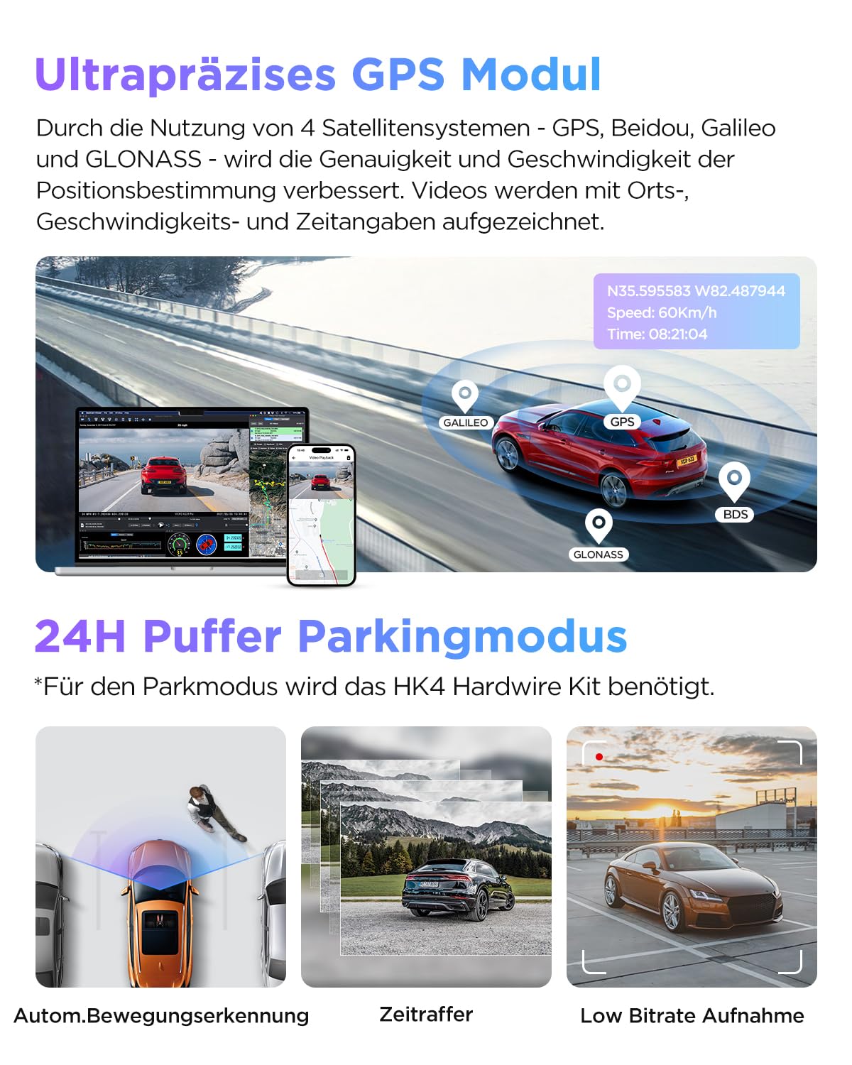 VIOFO A229 Pro 1CH 4K STARVIS 2, HDR Vorne Dashcam Auto, Sprachsteurung & 5GHz Wi-Fi WLAN Autokamera, Ultrapräzises GPS mit CPL Filter, Super Nachtsicht 2.0, Sprachausgabe, bis 512 GB Max