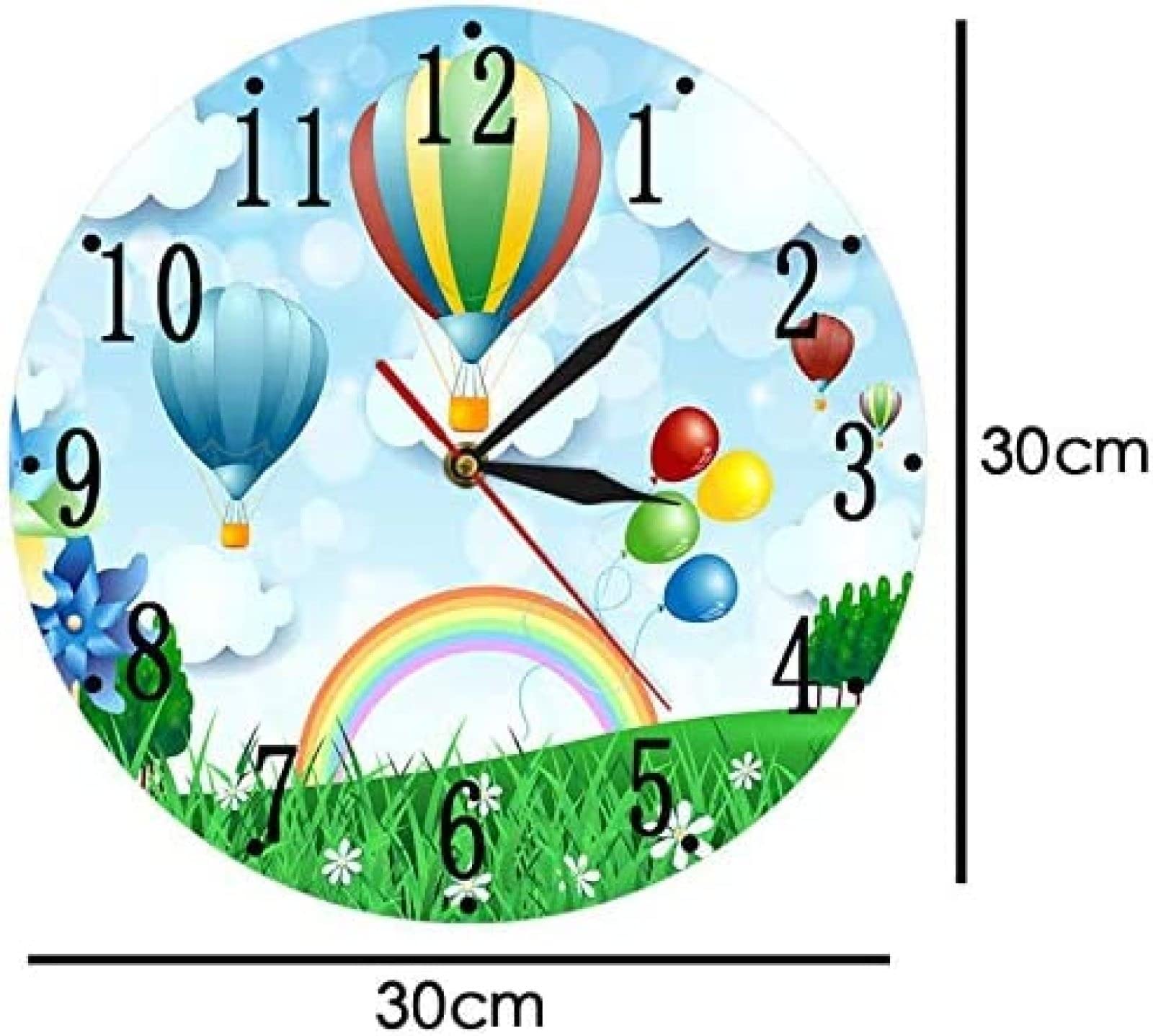 Horloge Murale Enfant En Forme De Montgolfière - Silencieuse, Bois - Déco Chambre Bébé, Fille Ou Garçon - 28.8x20.6 Cm