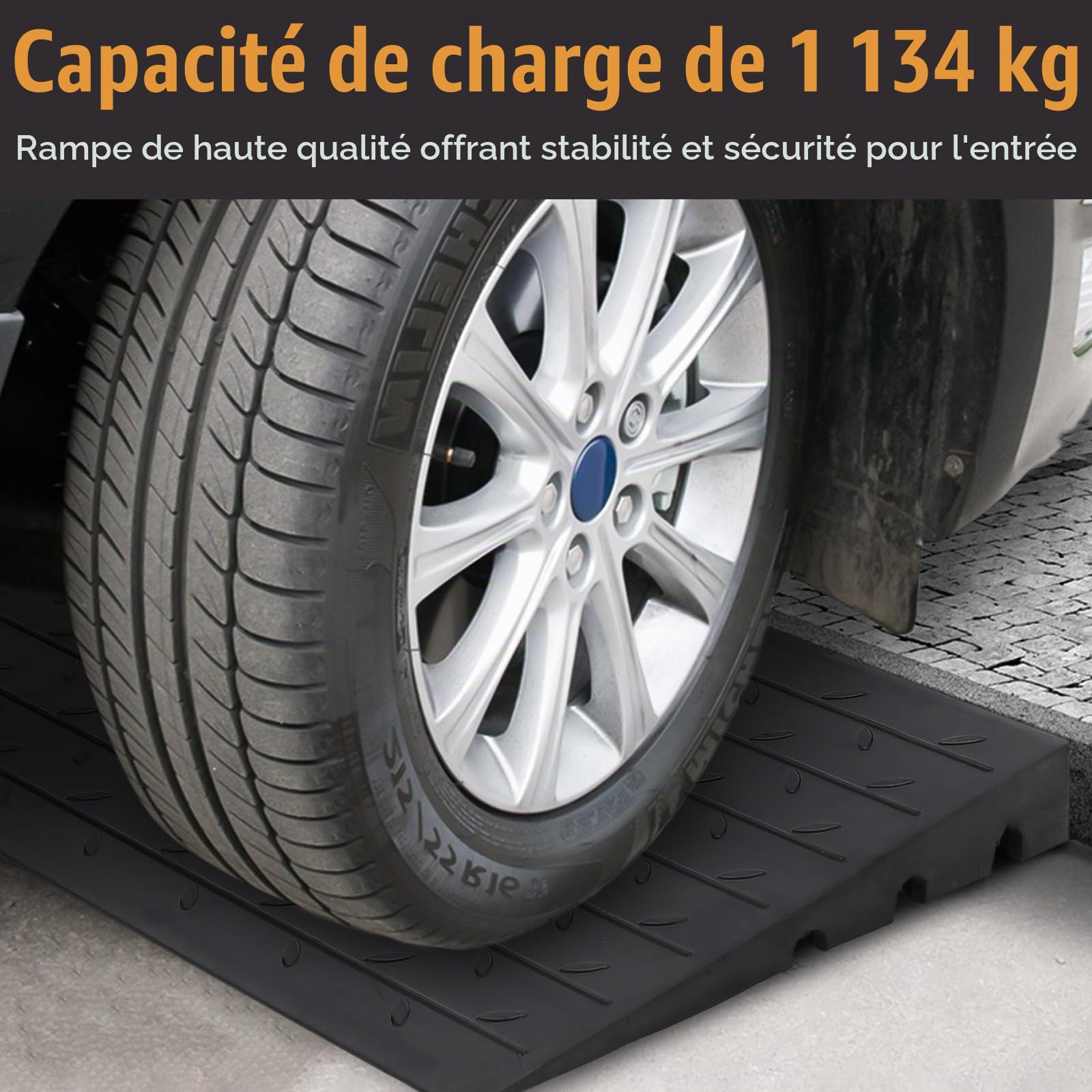 Garvee Rampe de Seuil Hauteur 6-10 cm, Rampe Découpable en Caoutchouc Charge11 t, Antidérapante, Accès Fauteuil Roulant, Cache-câble à 3 Canaux pour Fauteuil Roulant, Poussette, Scooter