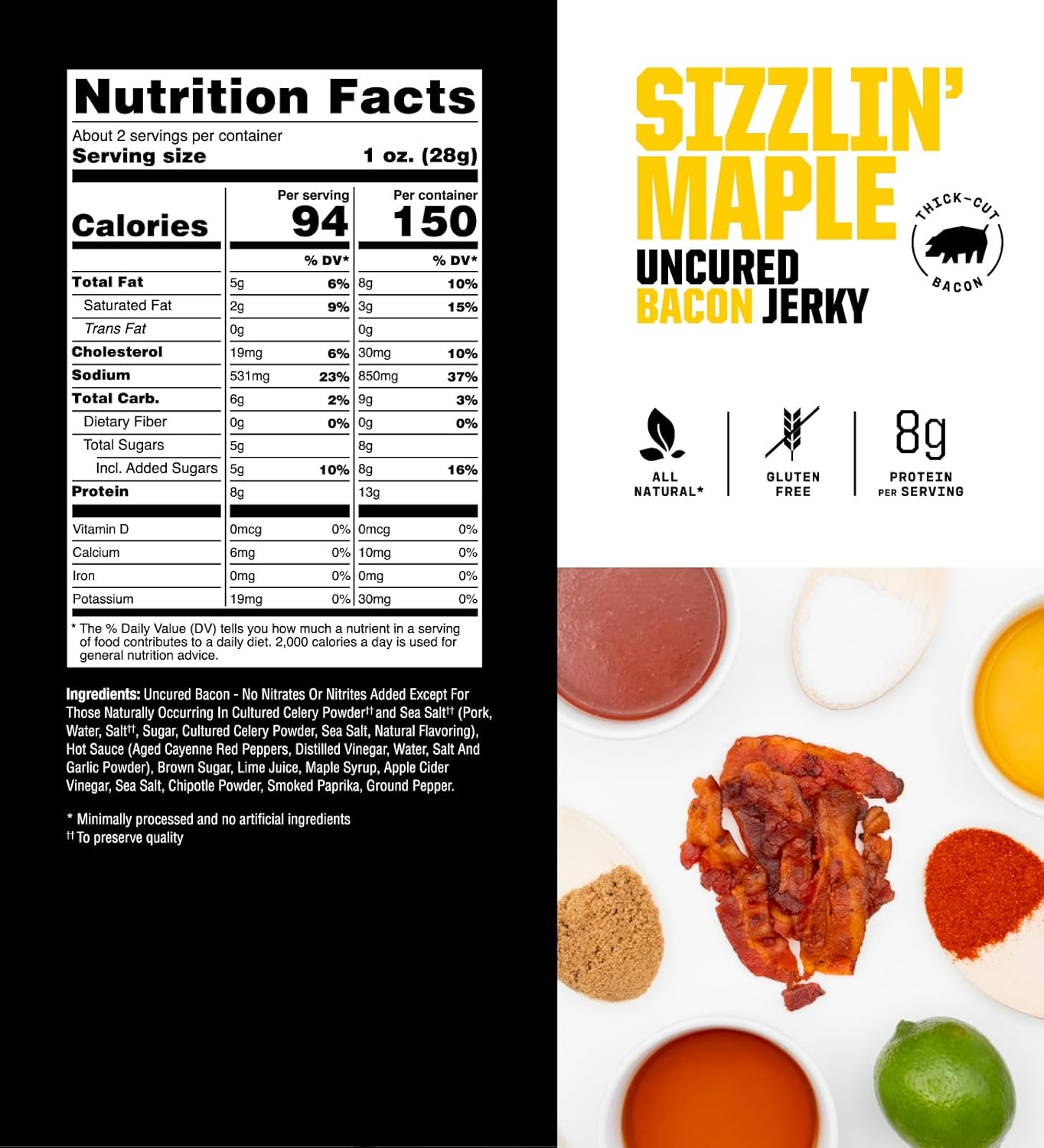 SAVAGE Bacon Jerky and Beef Jerky Variety - Sizzlin Maple, Smokehouse, Salt & Pepper Patriot, Original (Pack of 4) - Gluten Free, High Protein, Low Calorie